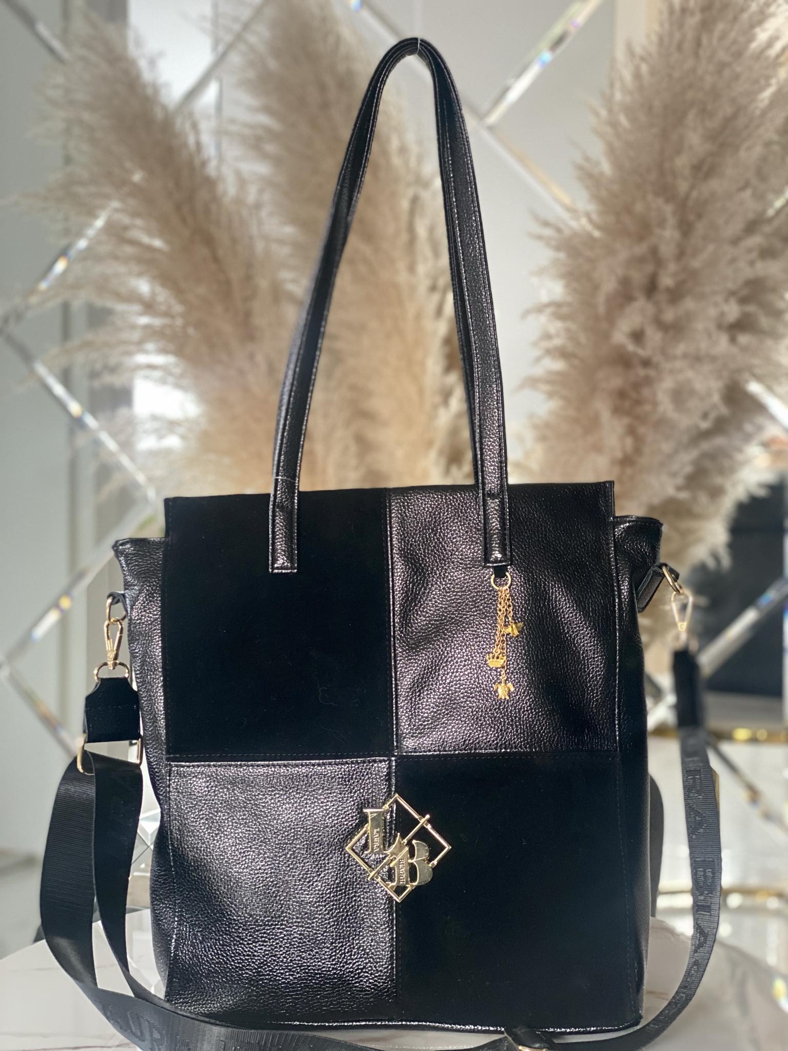 Torebka Laura Biaggi shopper czarna - obrazek 2