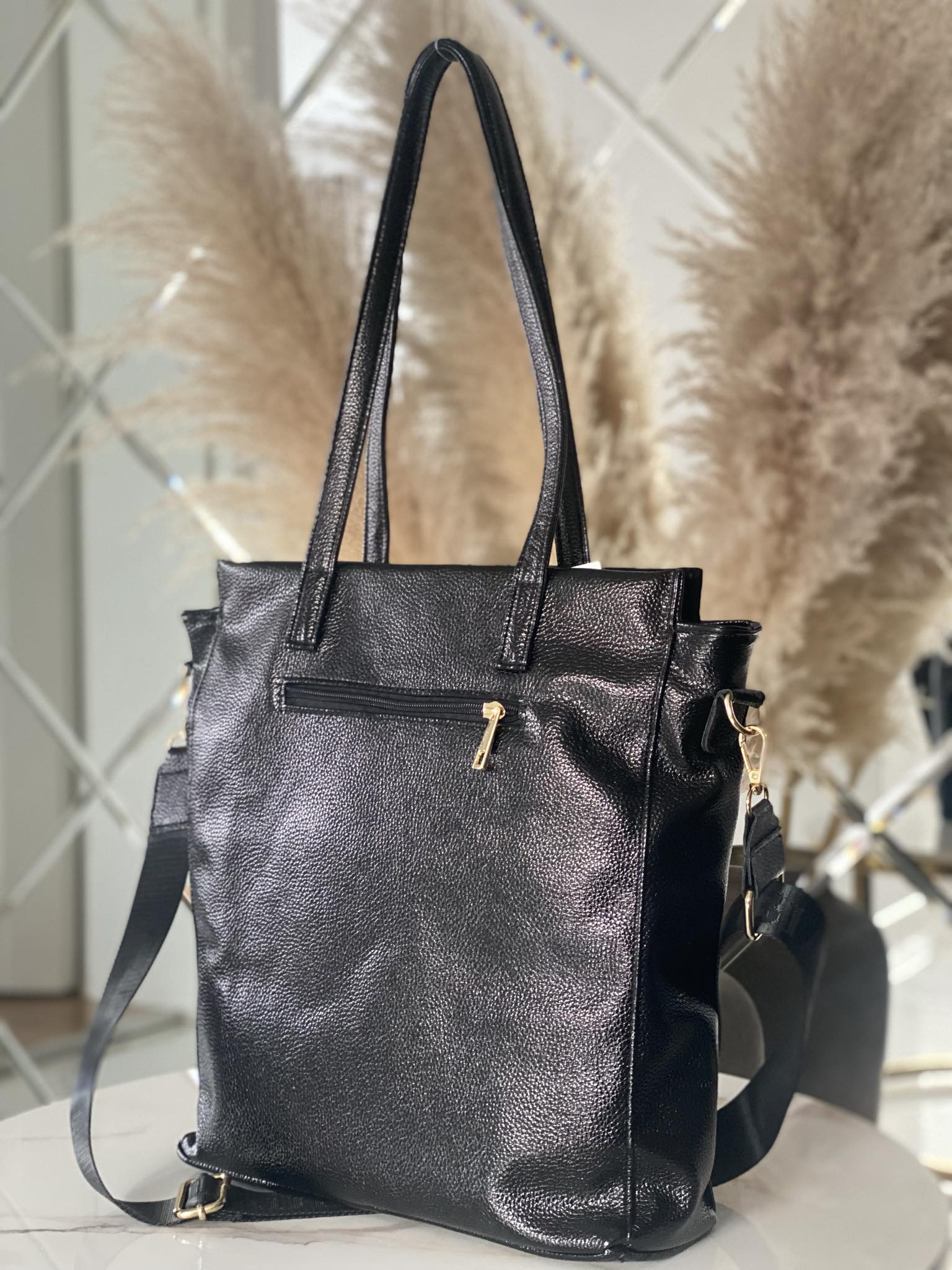 Torebka Laura Biaggi shopper czarna - obrazek 3