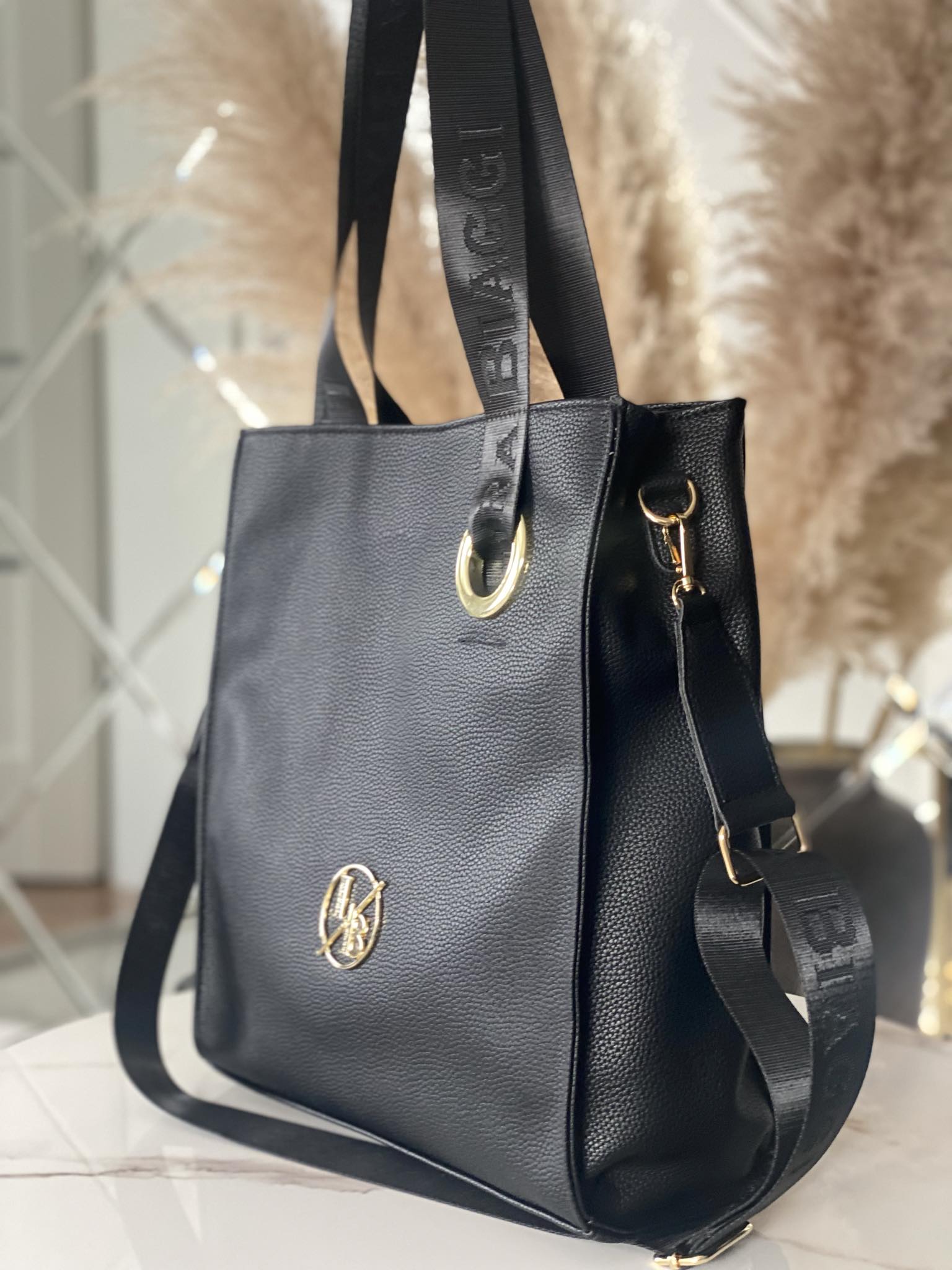 Torebka Laura Biaggi shopper na ramię czarna - obrazek 3