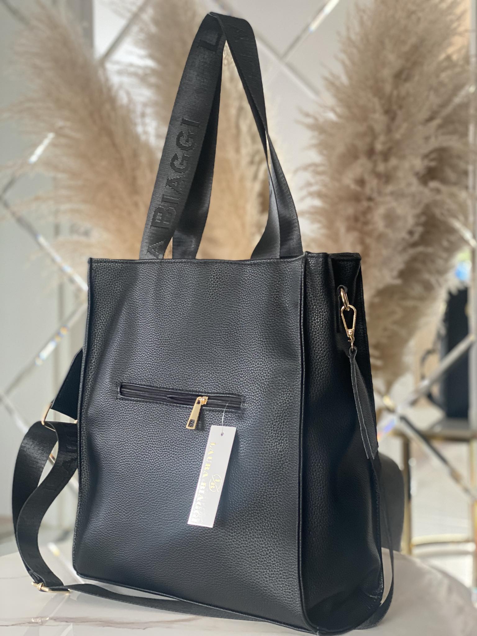 Torebka Laura Biaggi shopper na ramię czarna - obrazek 4