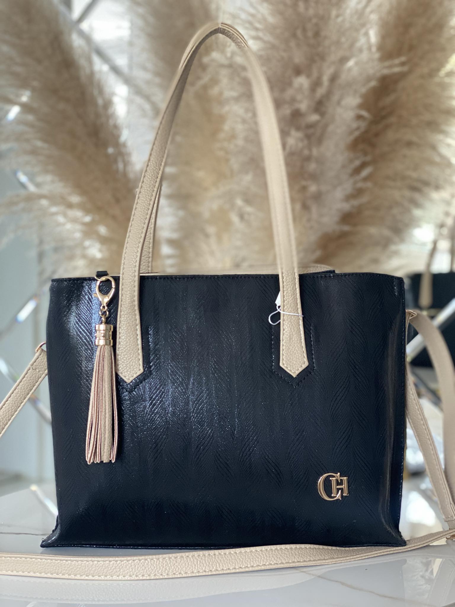 Torebka Chiara Design shopper czarna beżowa - obrazek 2