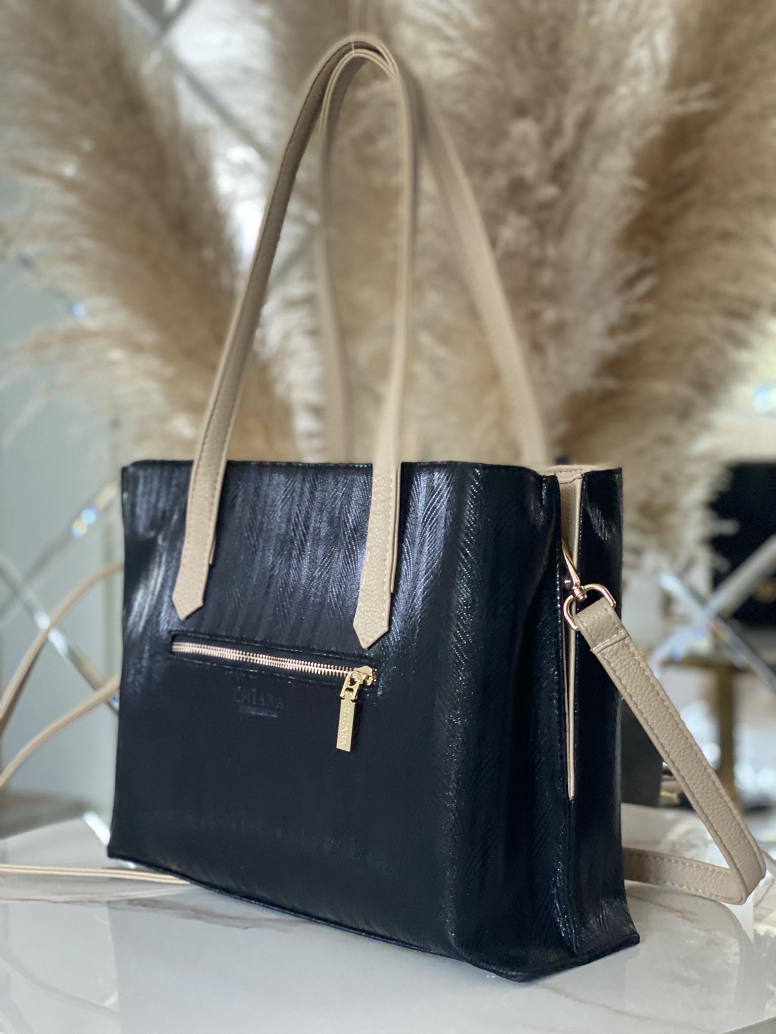 Torebka Chiara Design shopper czarna beżowa - obrazek 3