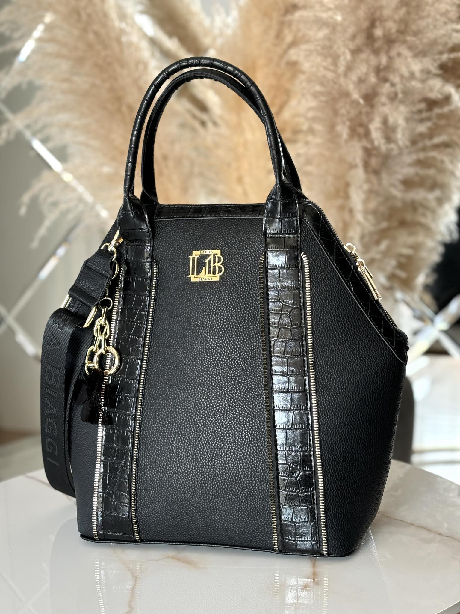 Torebka Laura Biaggi kuferek shopper czarna - obrazek 2