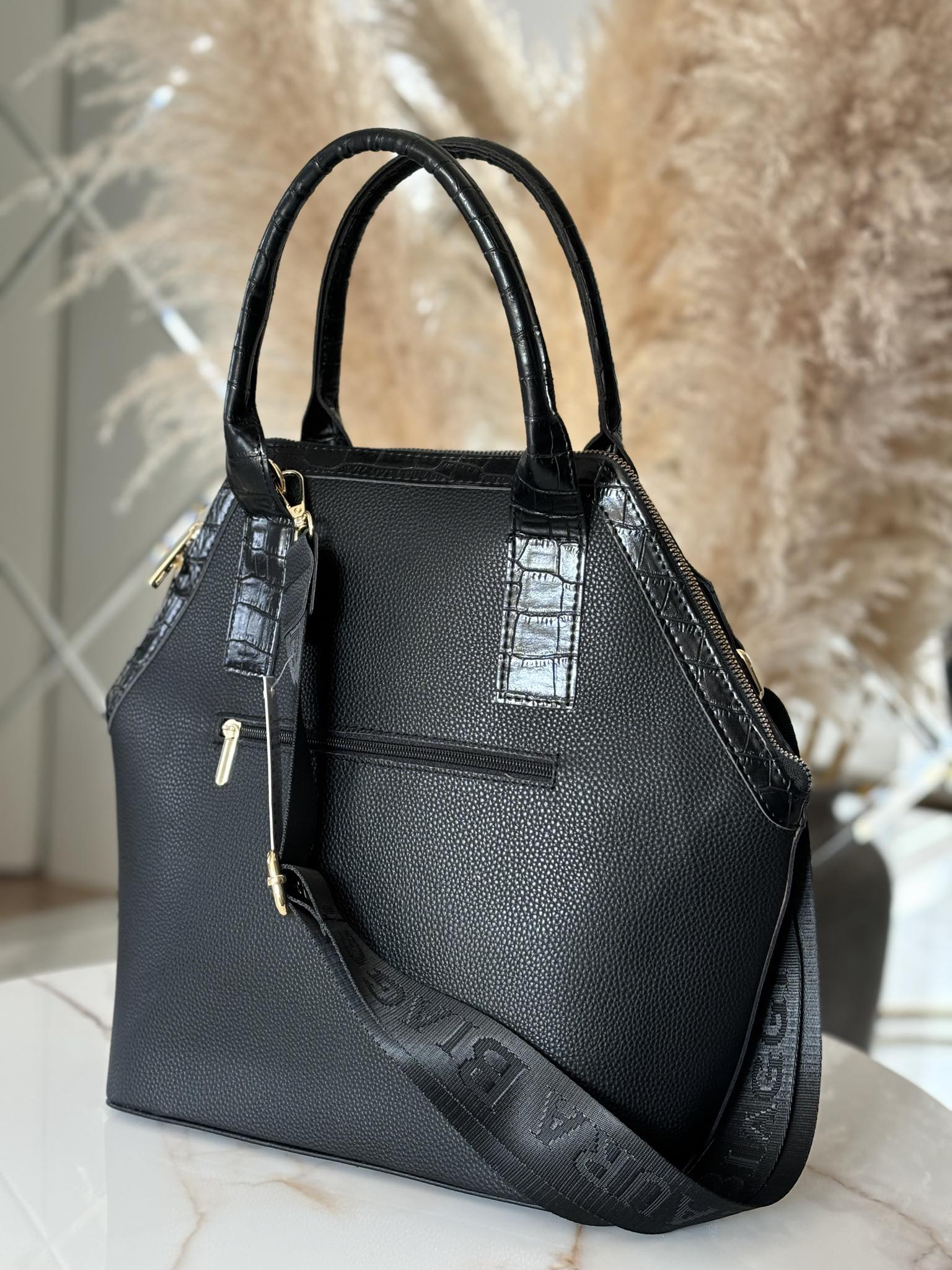 Torebka Laura Biaggi kuferek shopper czarna - obrazek 5