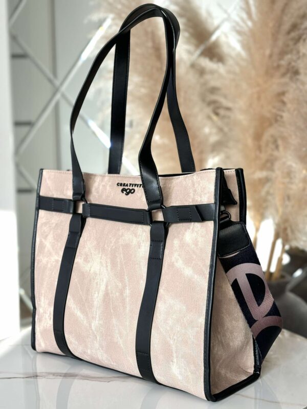Torebka EGO shopper na ramię FORMATICA Premium czarna beżowa - obrazek 3