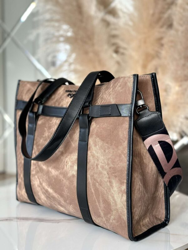 Torebka EGO shopper na ramię FORMATICA Premium czarna brązowa - obrazek 3