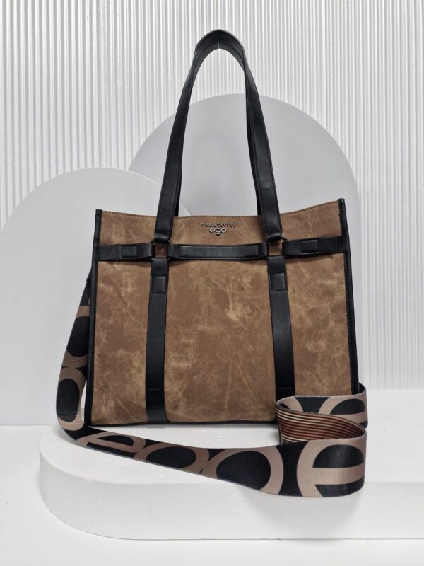 Torebka EGO shopper na ramię FORMATICA Premium czarna brązowa - obrazek 7