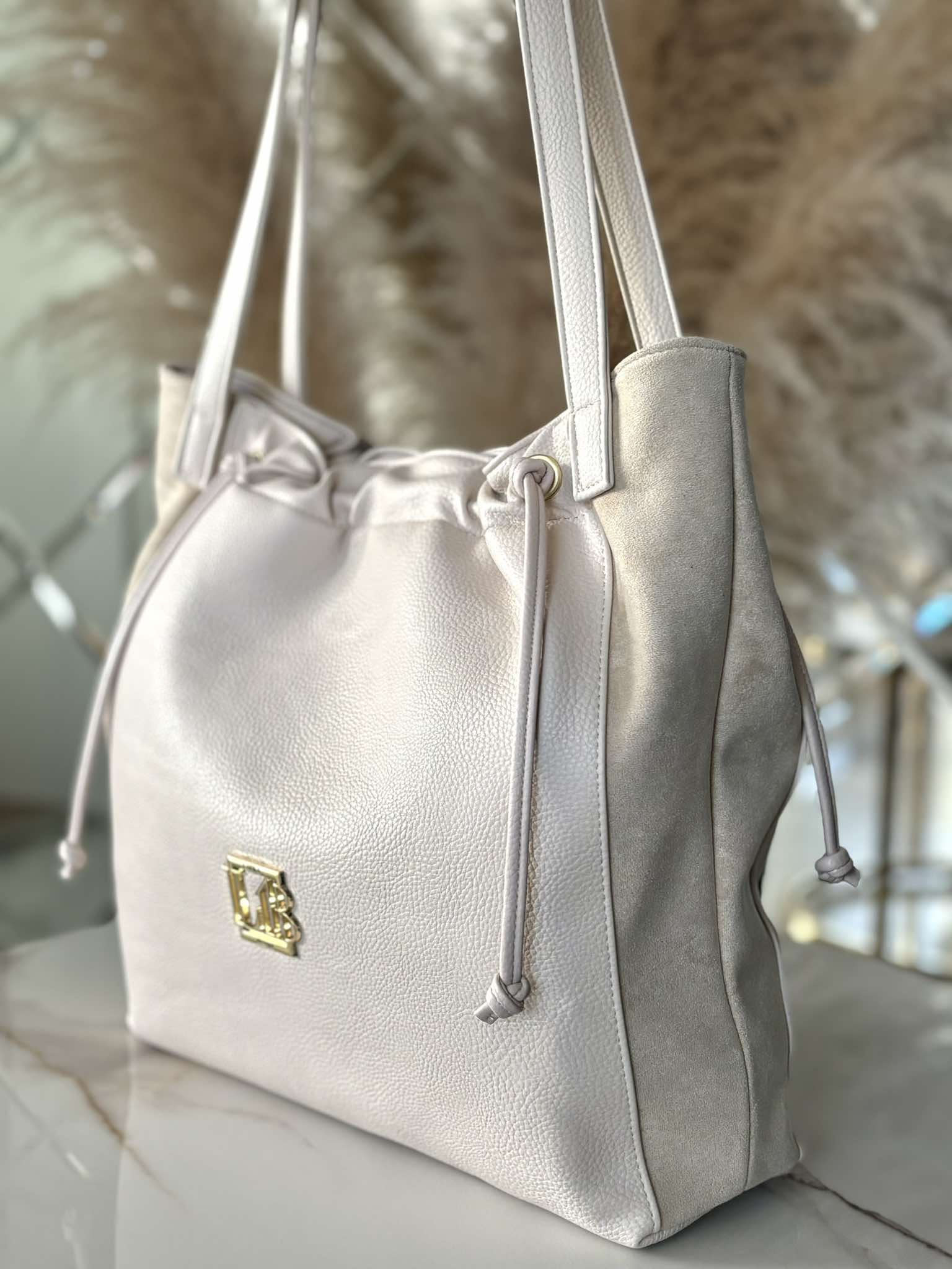 Torebka Laura Biaggi shopper na ramię beżowa - obrazek 3