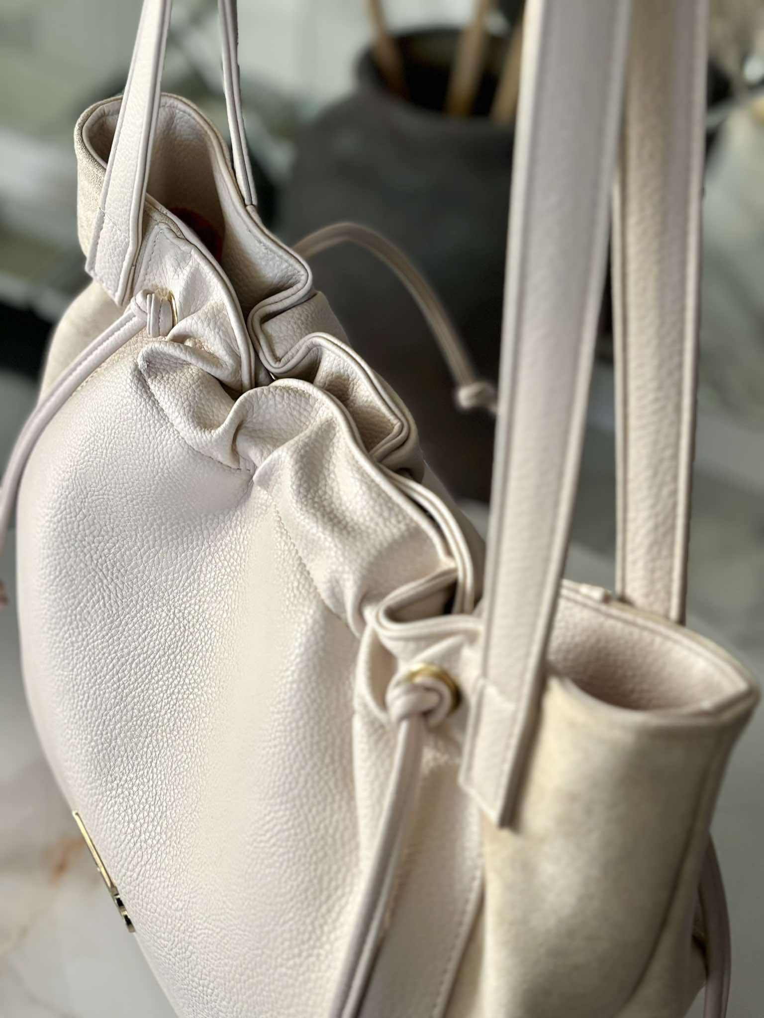 Torebka Laura Biaggi shopper na ramię beżowa - obrazek 5