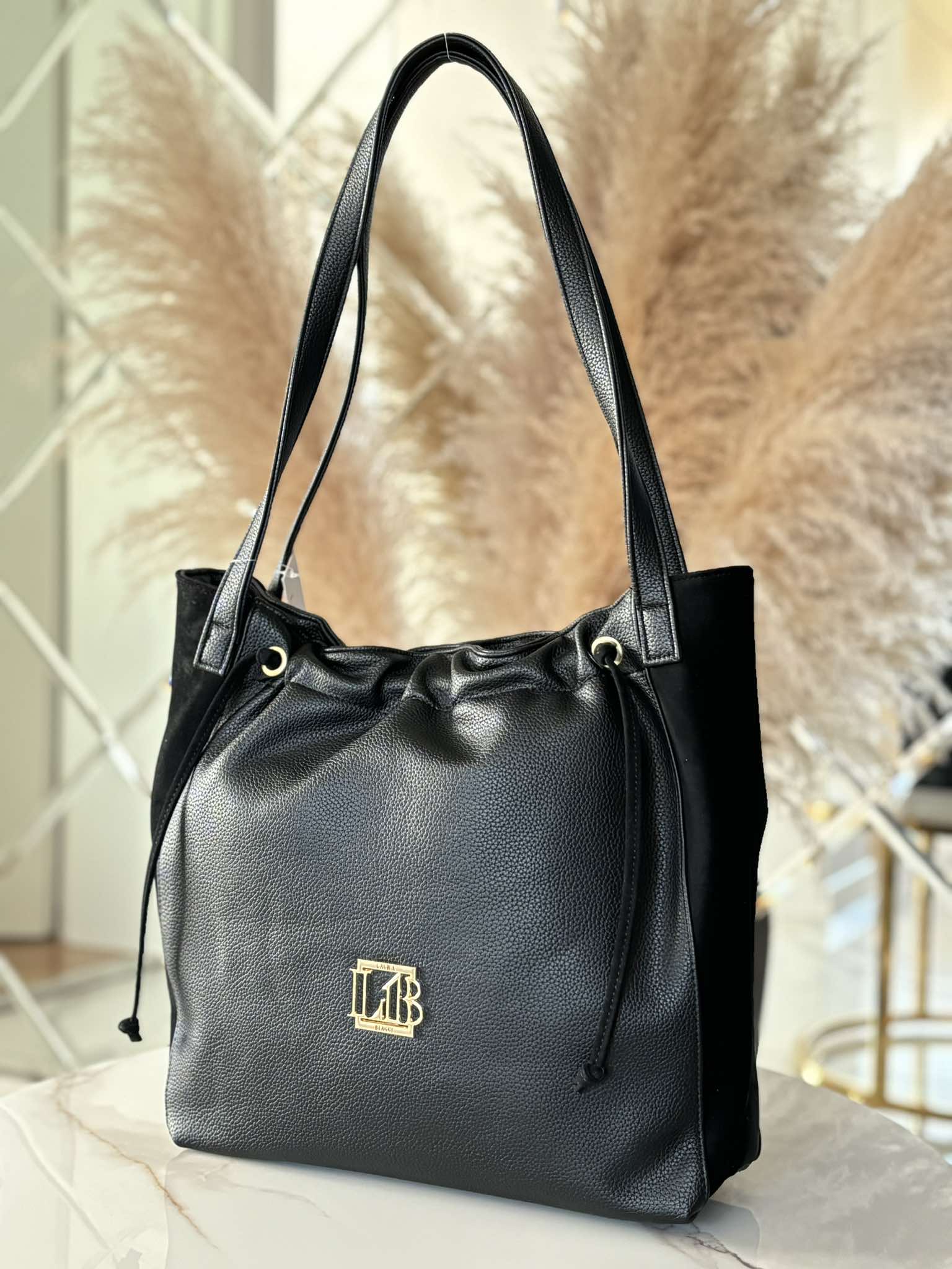 Torebka Laura Biaggi shopper na ramię czarna