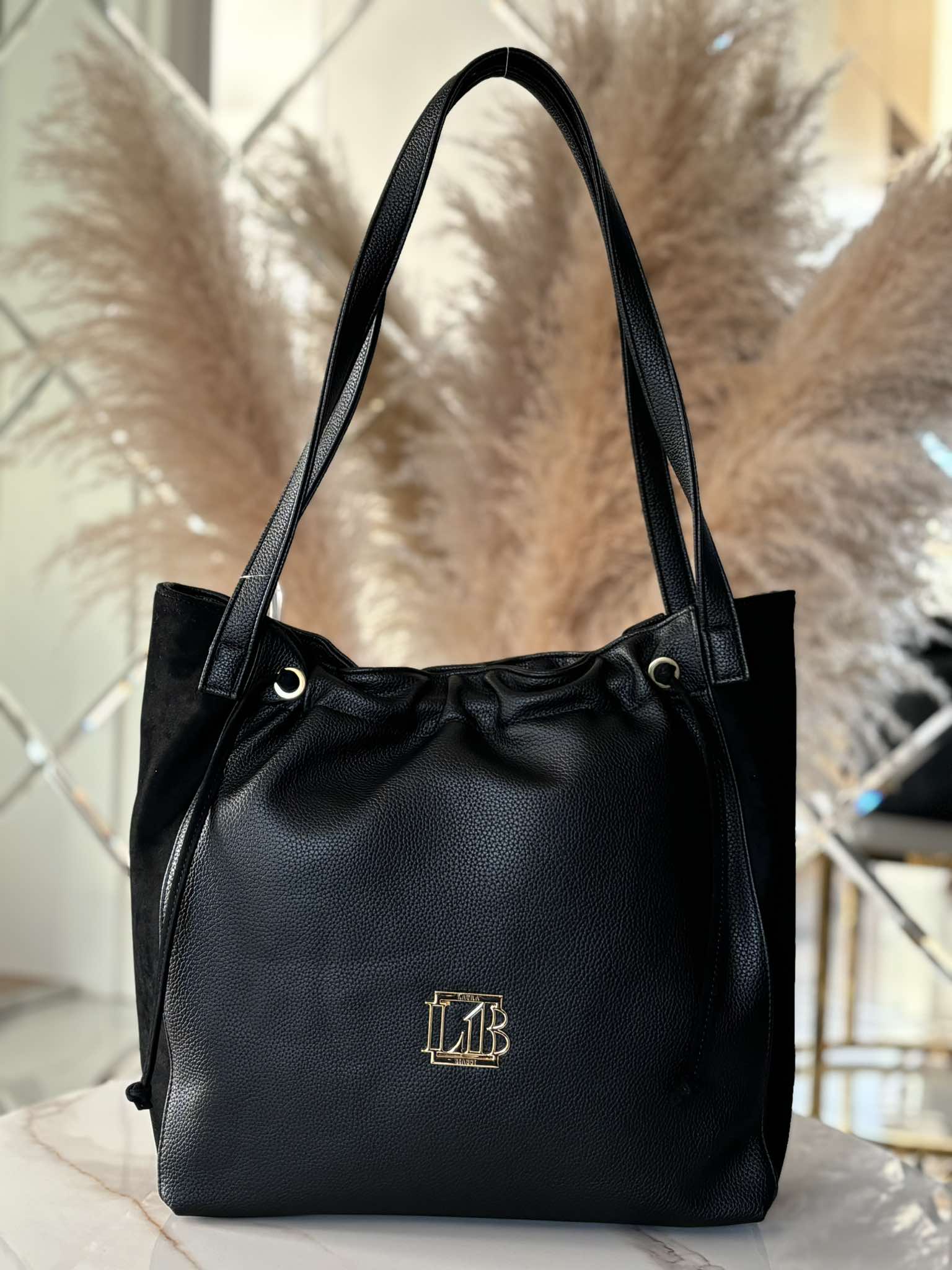 Torebka Laura Biaggi shopper na ramię czarna - obrazek 2