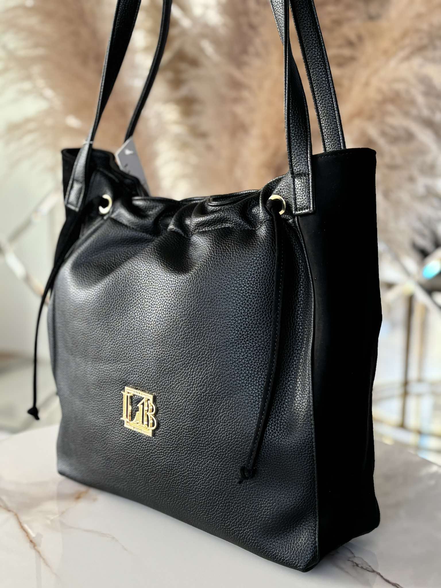 Torebka Laura Biaggi shopper na ramię czarna - obrazek 3