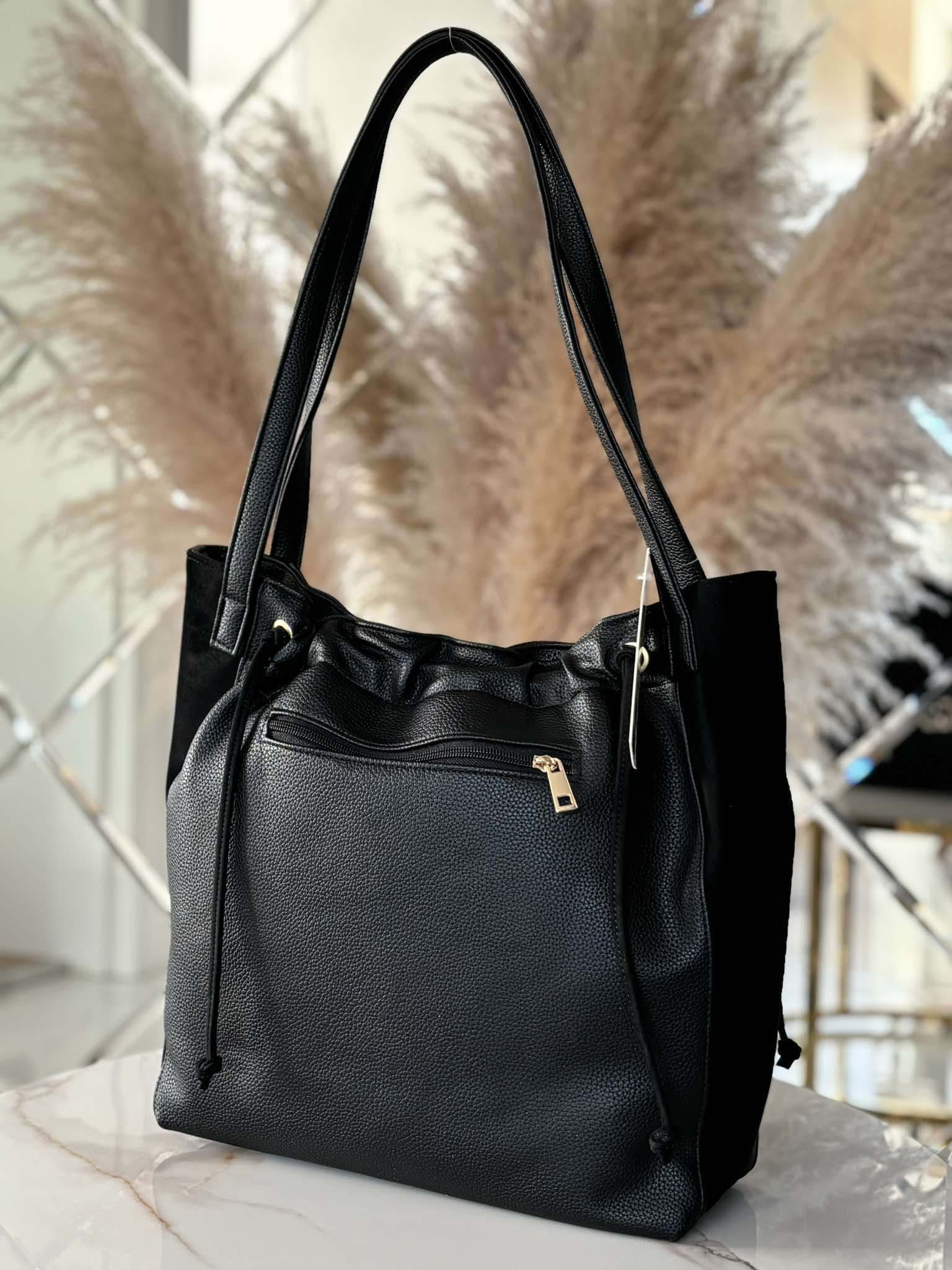 Torebka Laura Biaggi shopper na ramię czarna - obrazek 4