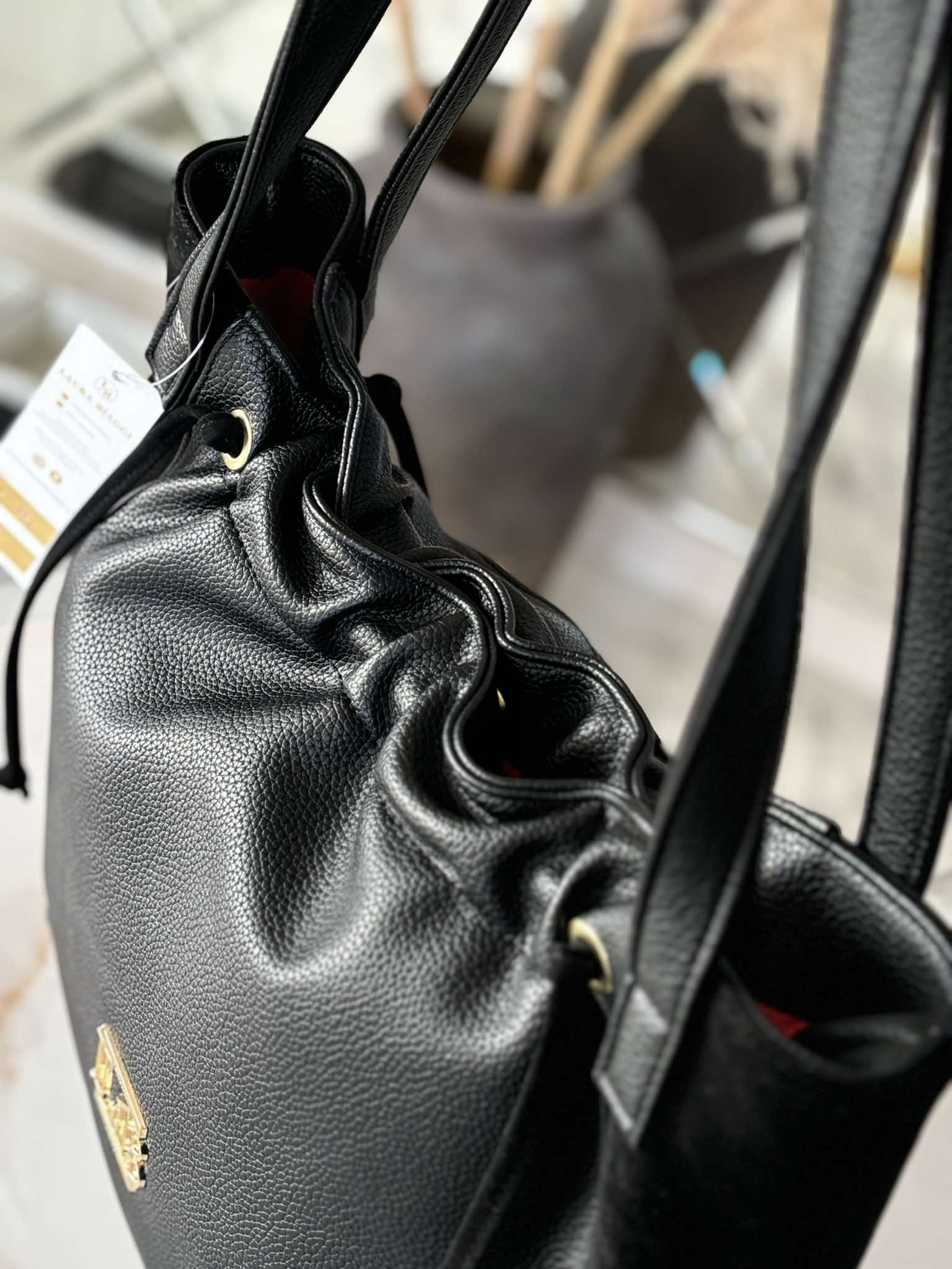 Torebka Laura Biaggi shopper na ramię czarna - obrazek 5