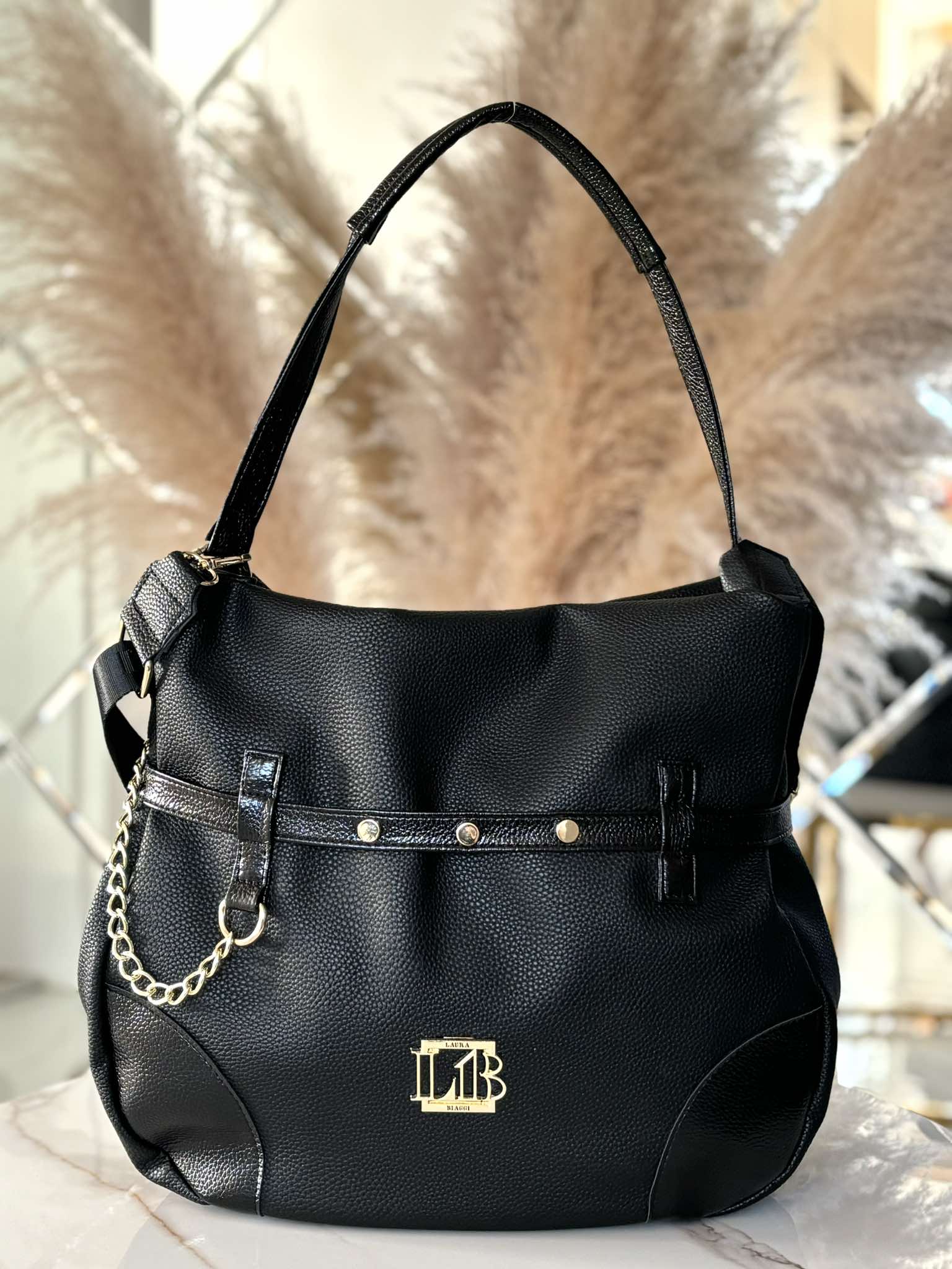 Torebka Laura Biaggi shopper worek na ramię czarna - obrazek 2