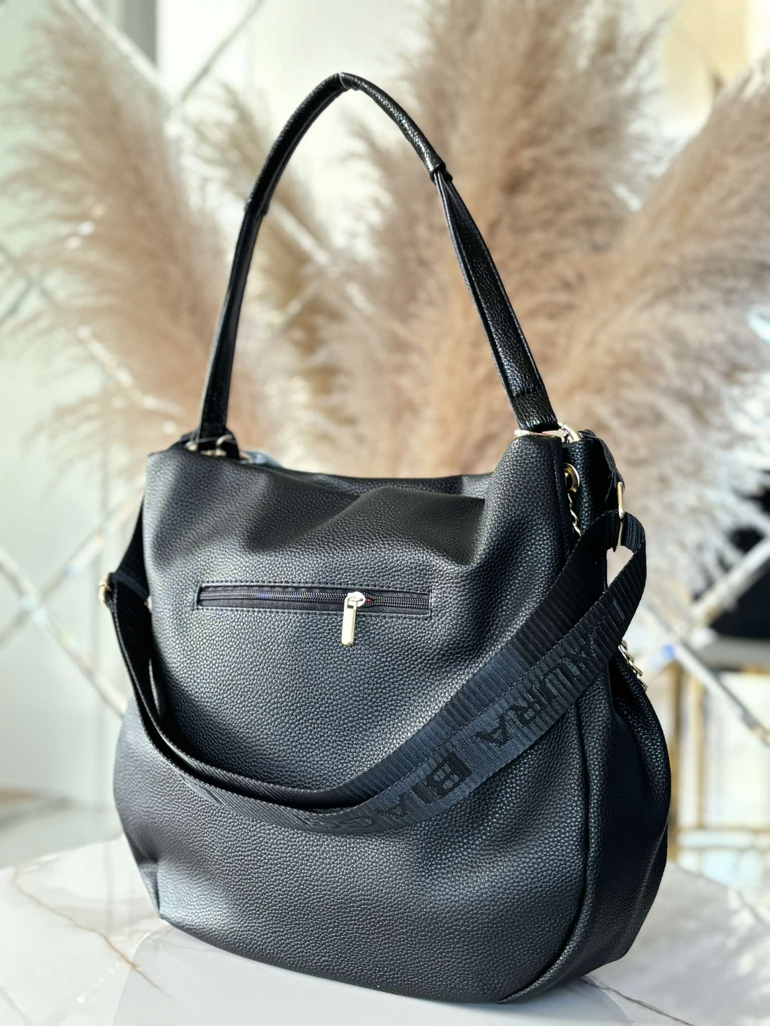 Torebka Laura Biaggi shopper worek na ramię czarna - obrazek 4