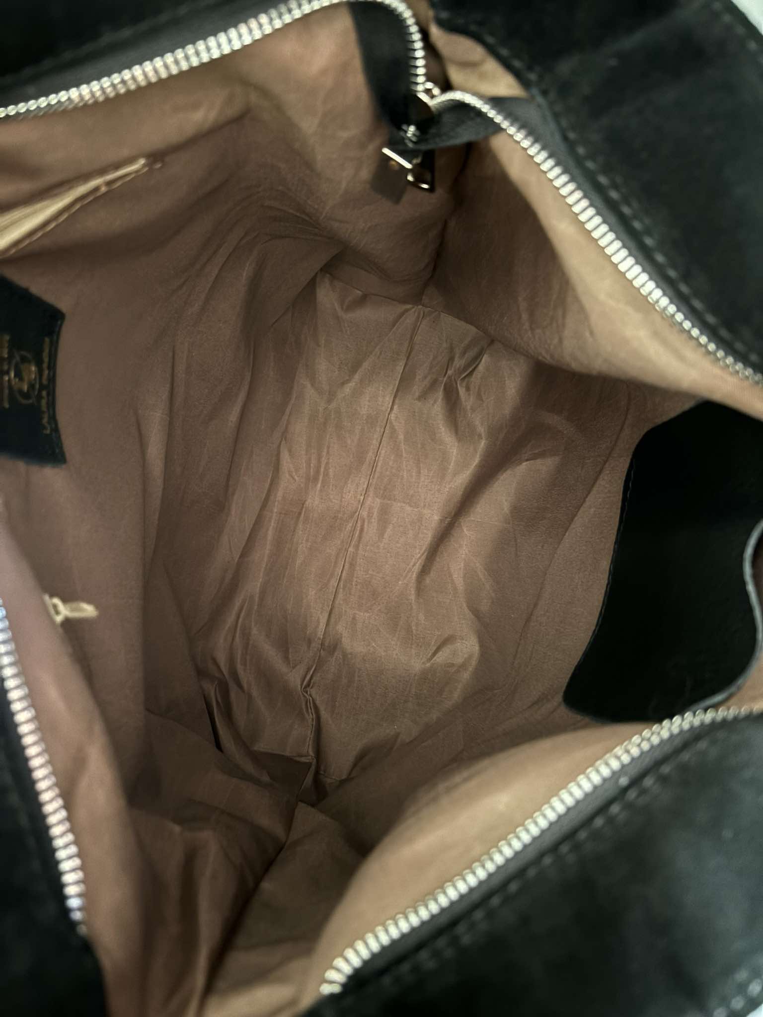 Torebka Laura Biaggi shopper skóra naturalna na ramię czarna zamsz - obrazek 4