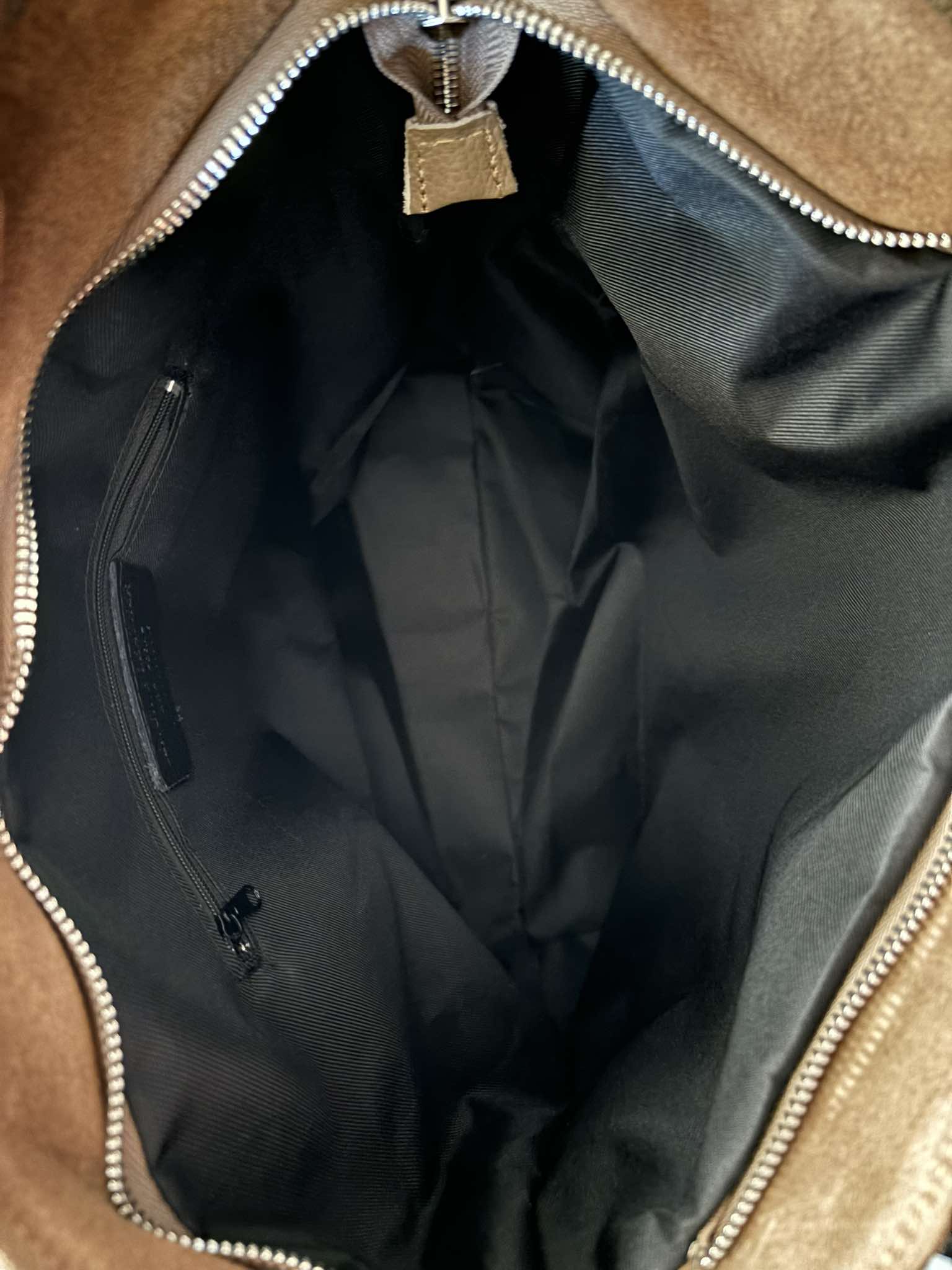 Torebka Laura Biaggi shopper skóra naturalna na ramię beżowa taupe zamsz - obrazek 5