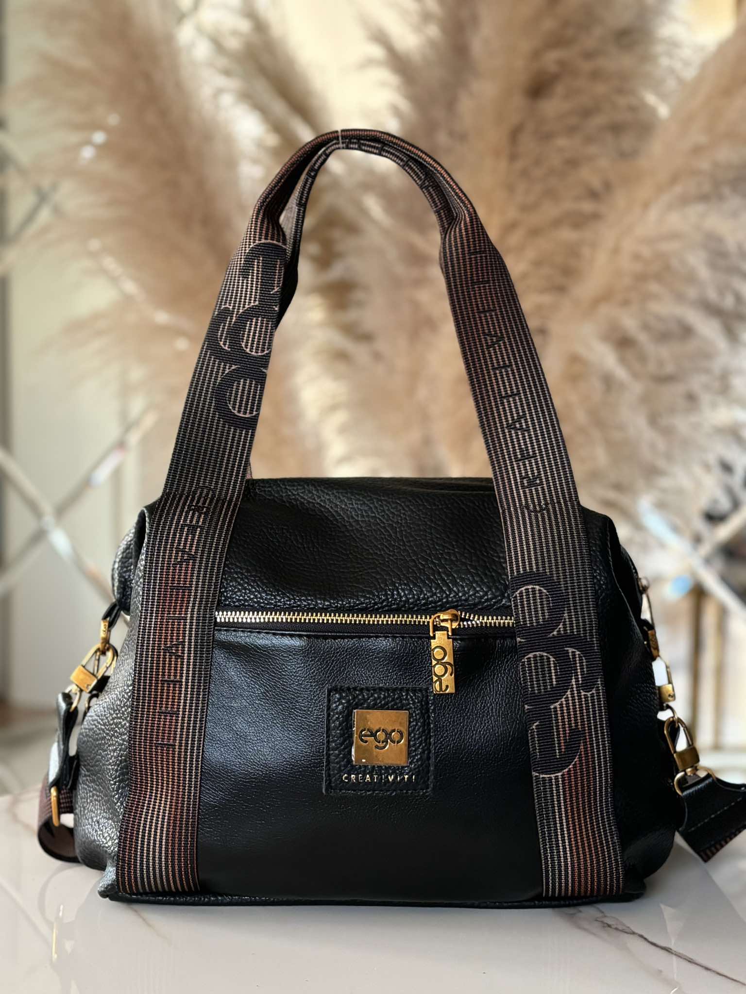 Torebka EGO shopper fitnessówka czarna - obrazek 2