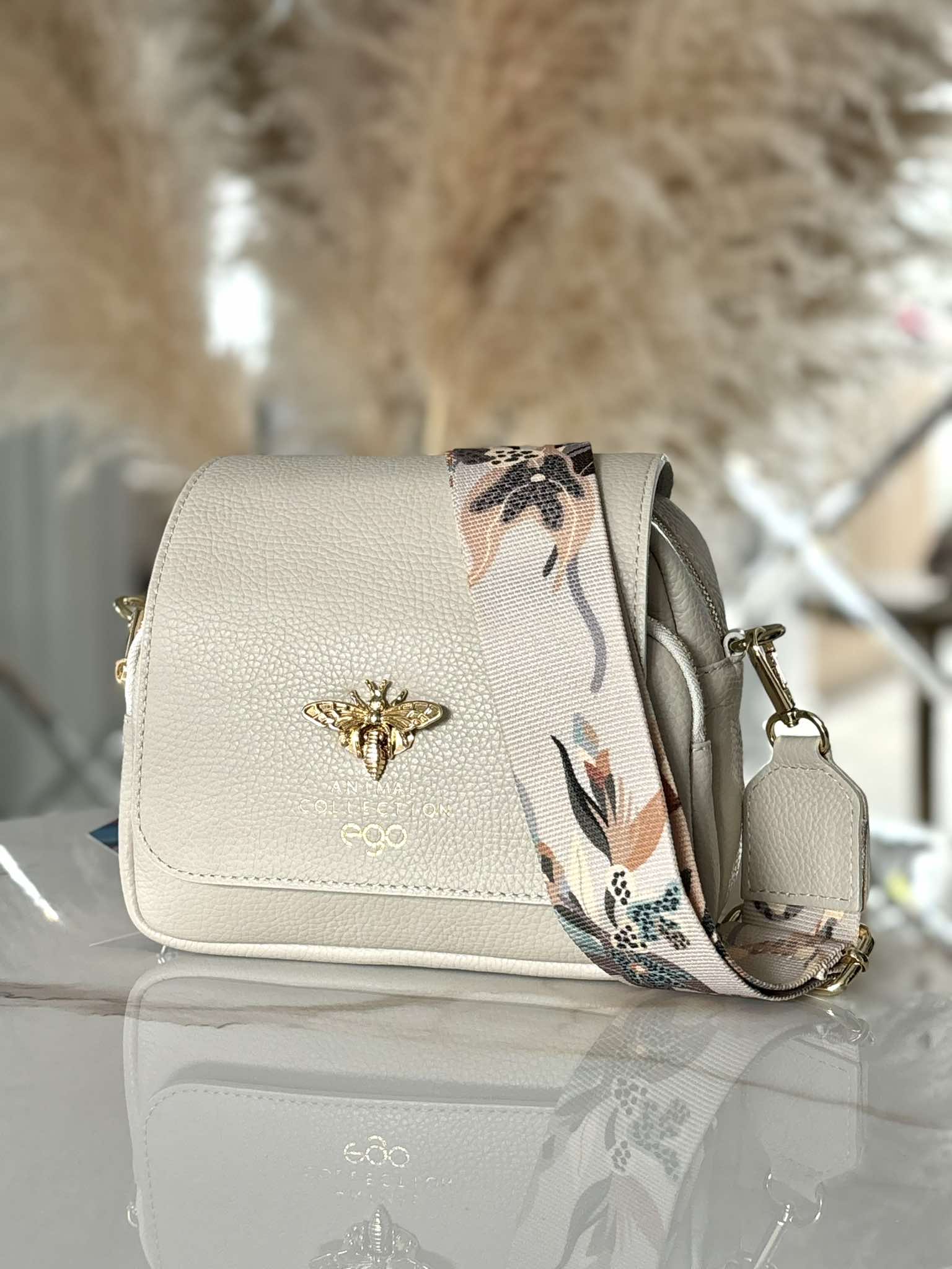 Torebka EGO pszczółka skóra naturalna beżowa
