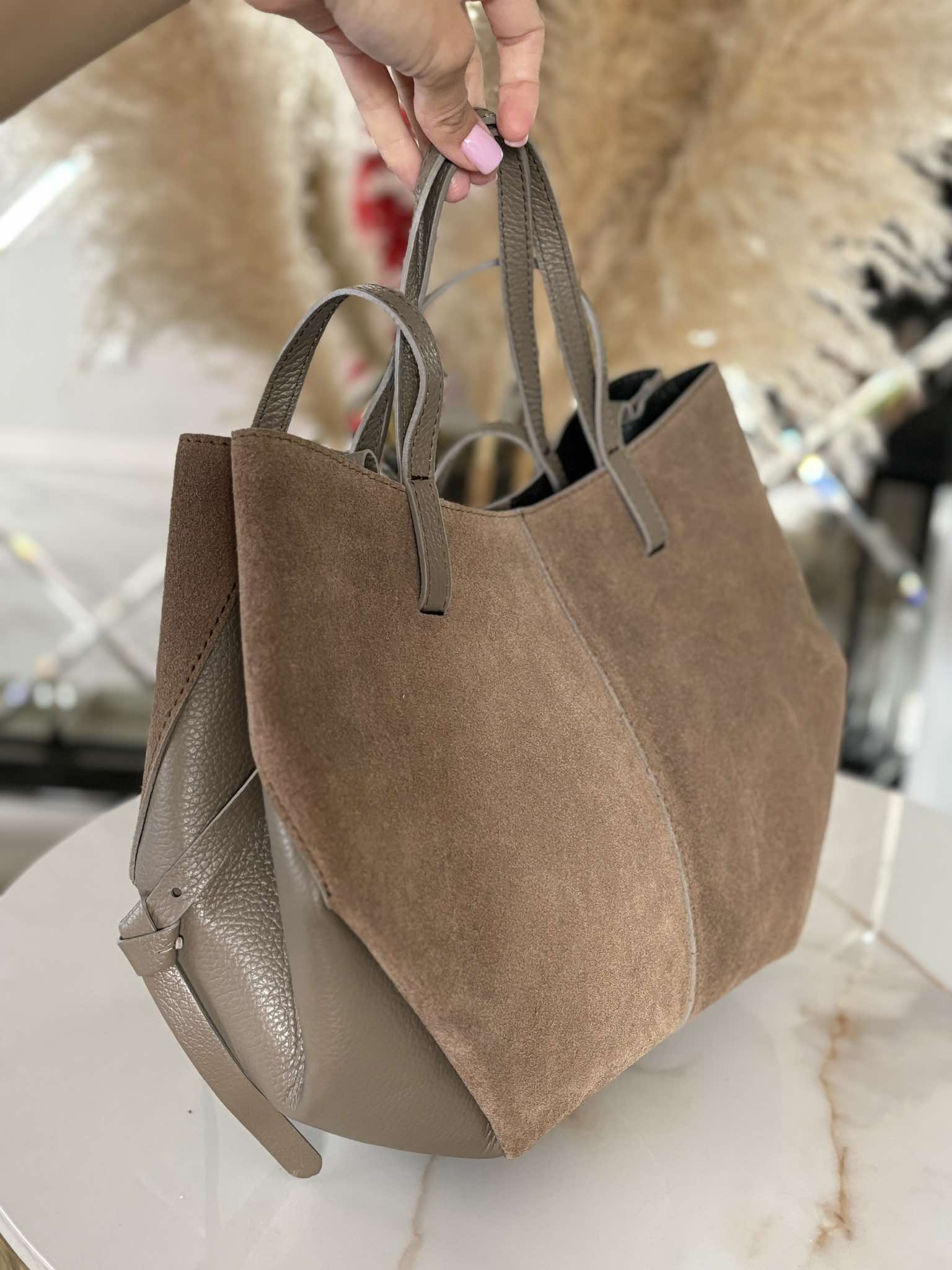Torebka POLENKA skóra naturalna shopper kuferek 2w1 mokka - obrazek 8