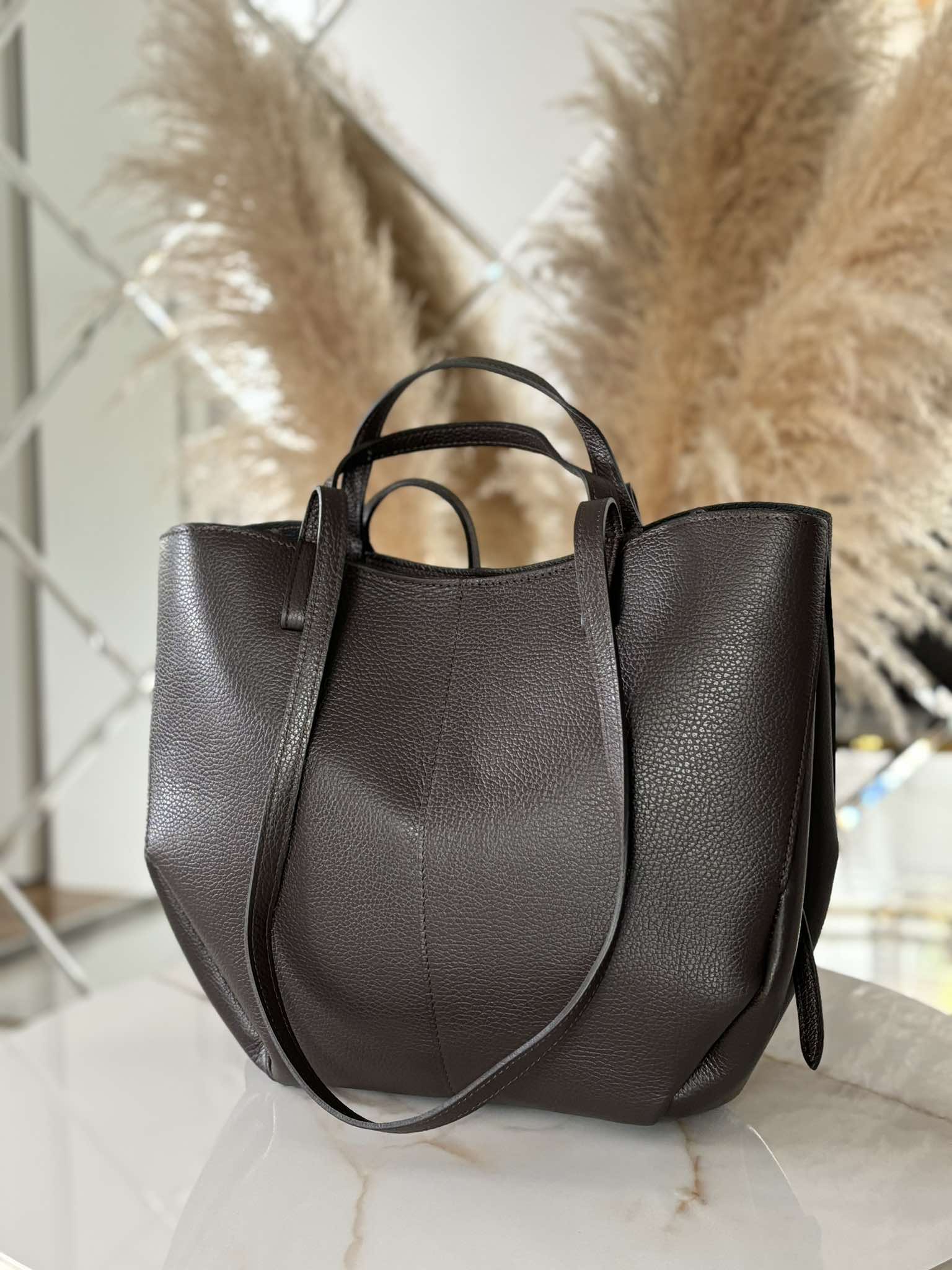 Torebka POLENKA większa skóra naturalna shopper 2w1 brązowa czekoladowa