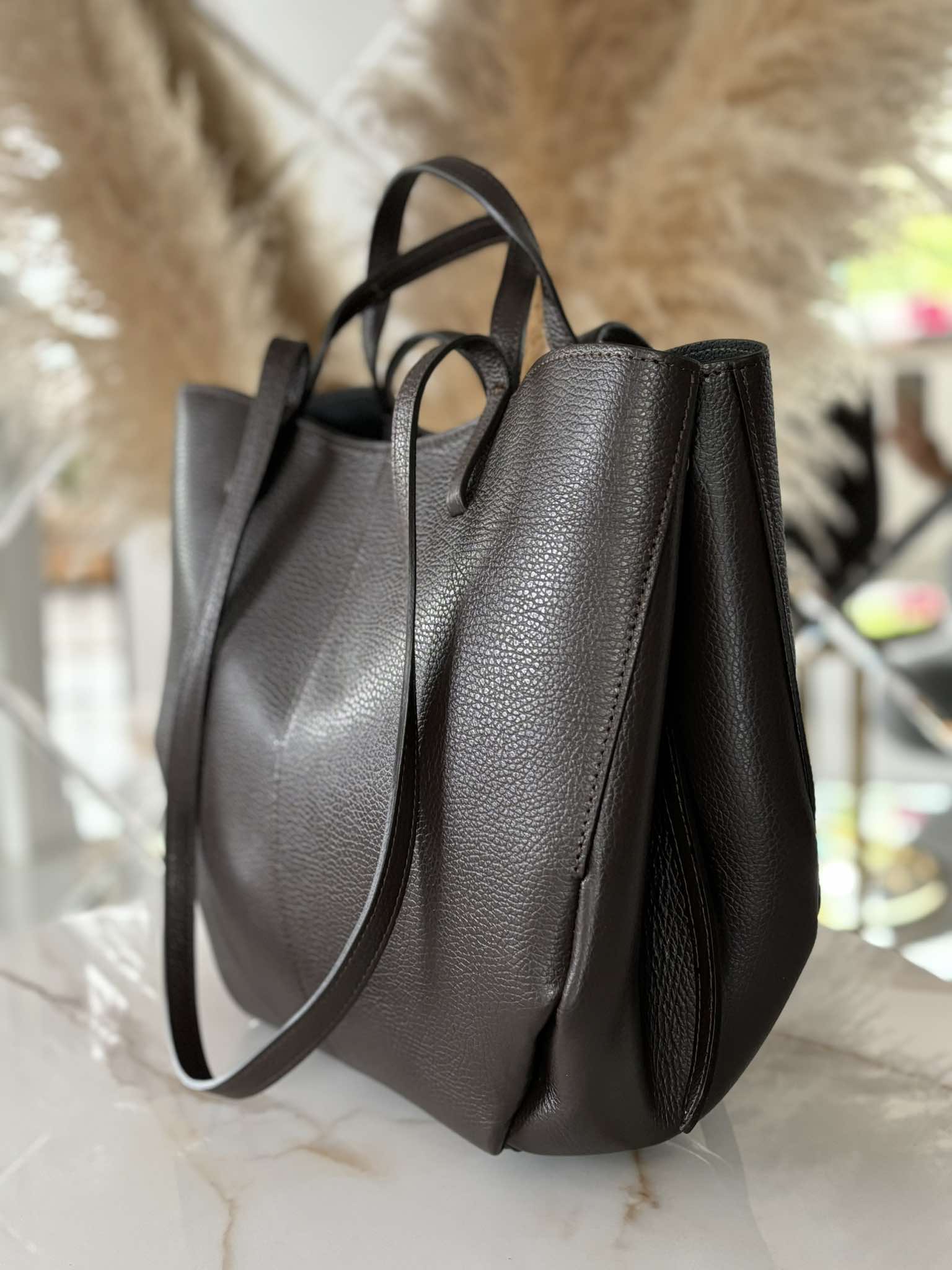Torebka POLENKA większa skóra naturalna shopper 2w1 brązowa czekoladowa - obrazek 3