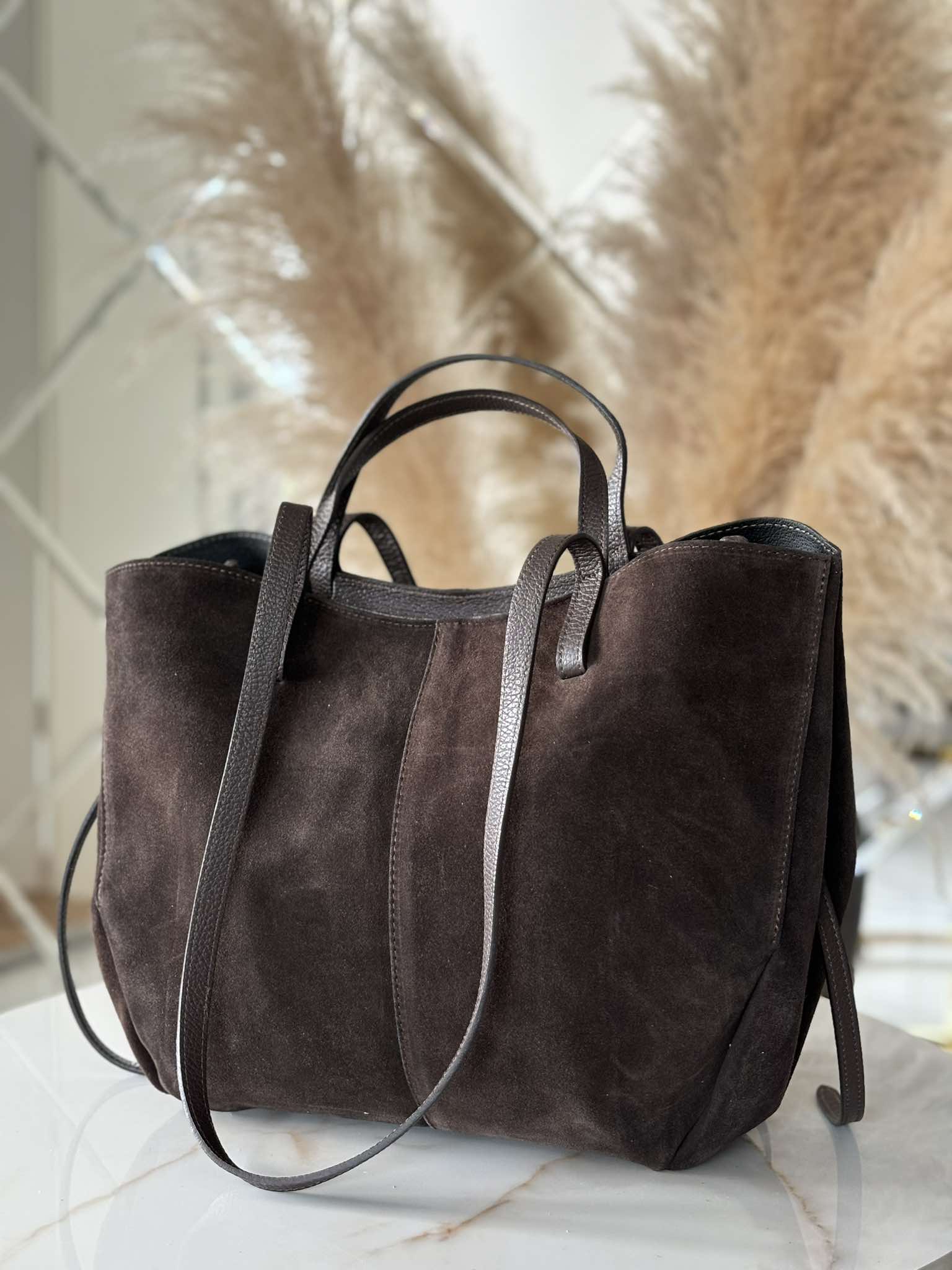 Torebka POLENKA większa skóra naturalna shopper 2w1 brązowa czekoladowa