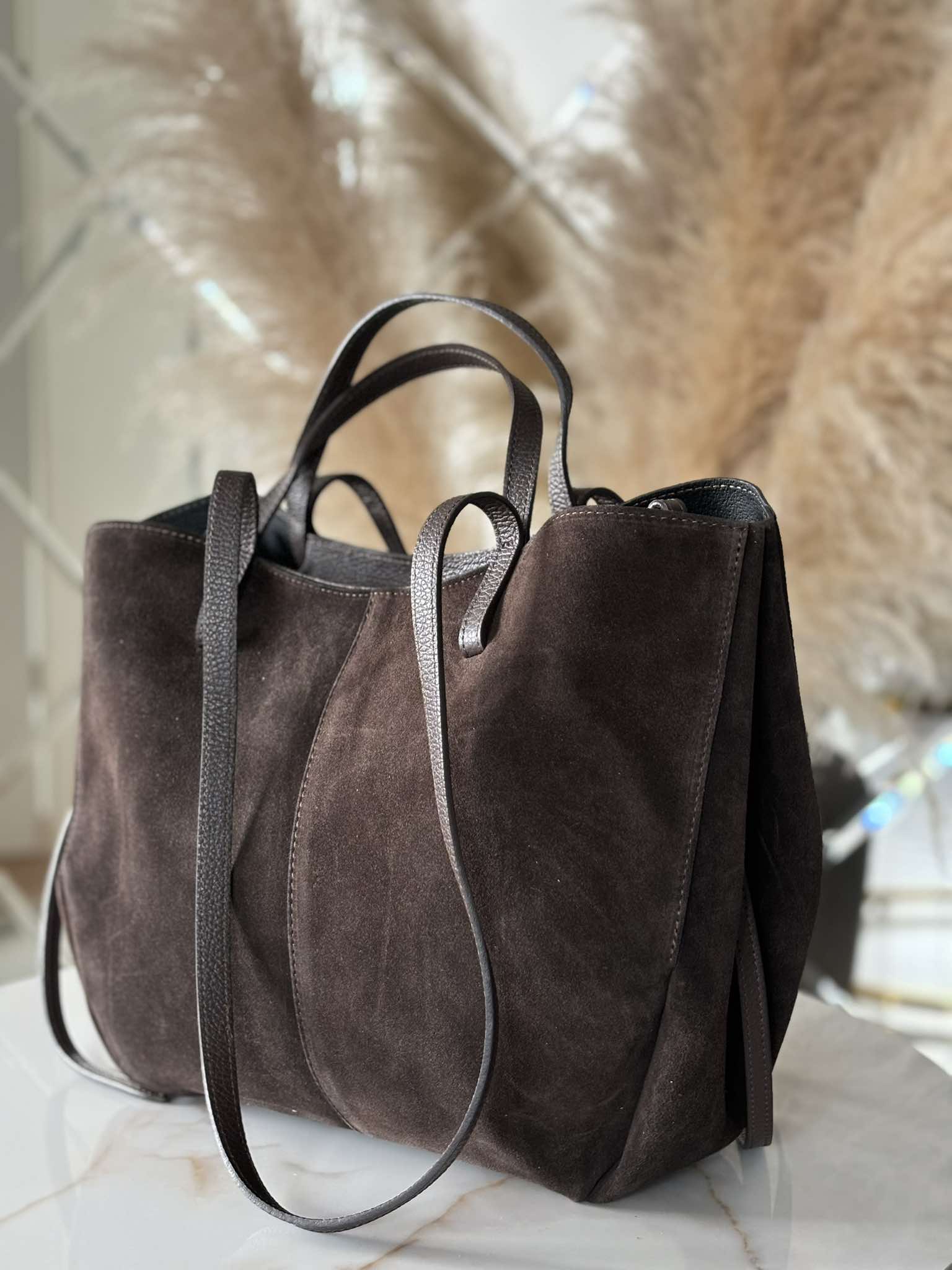 Torebka POLENKA większa skóra naturalna shopper 2w1 brązowa czekoladowa - obrazek 3