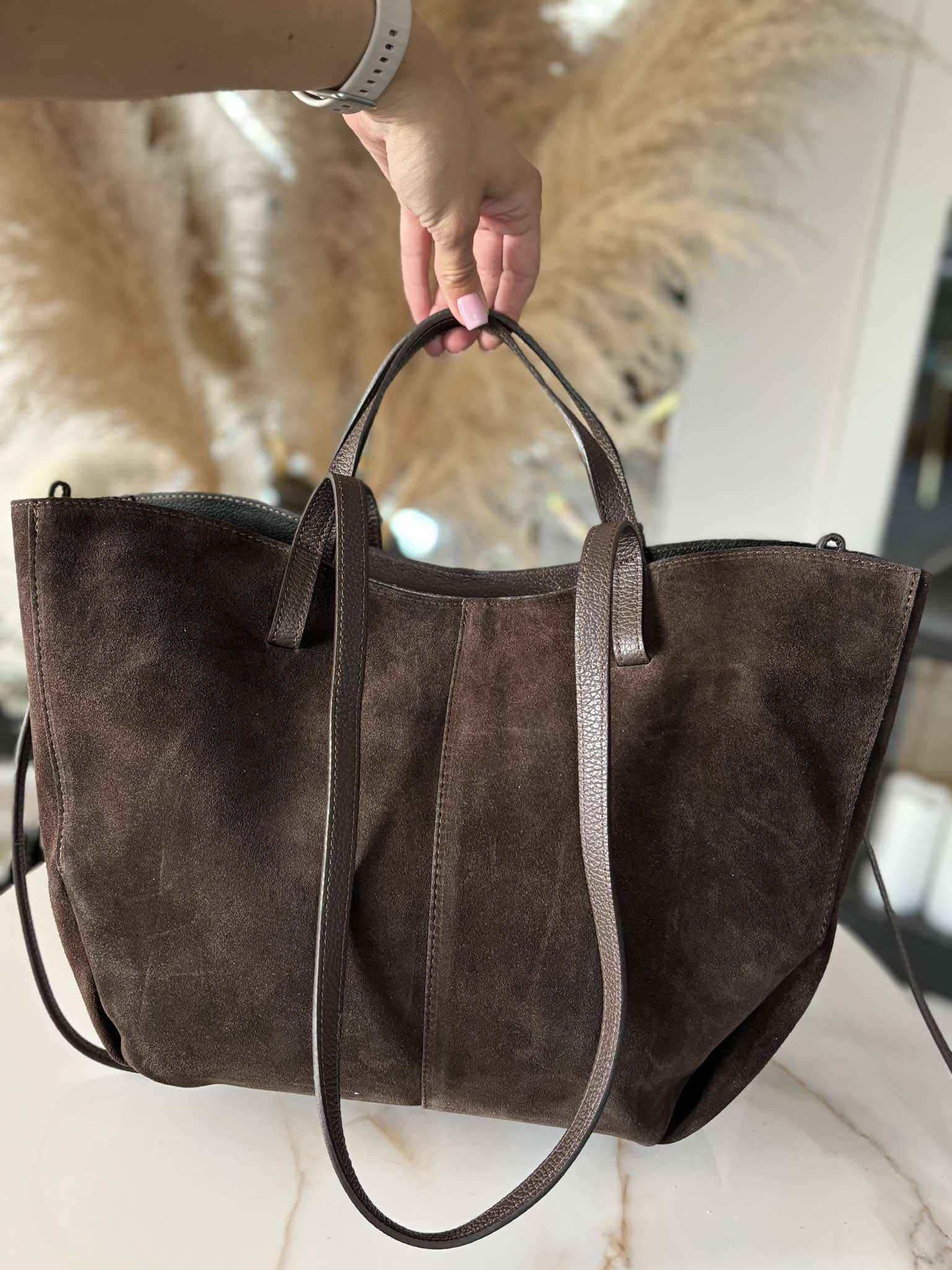 Torebka POLENKA większa skóra naturalna shopper 2w1 brązowa czekoladowa - obrazek 5
