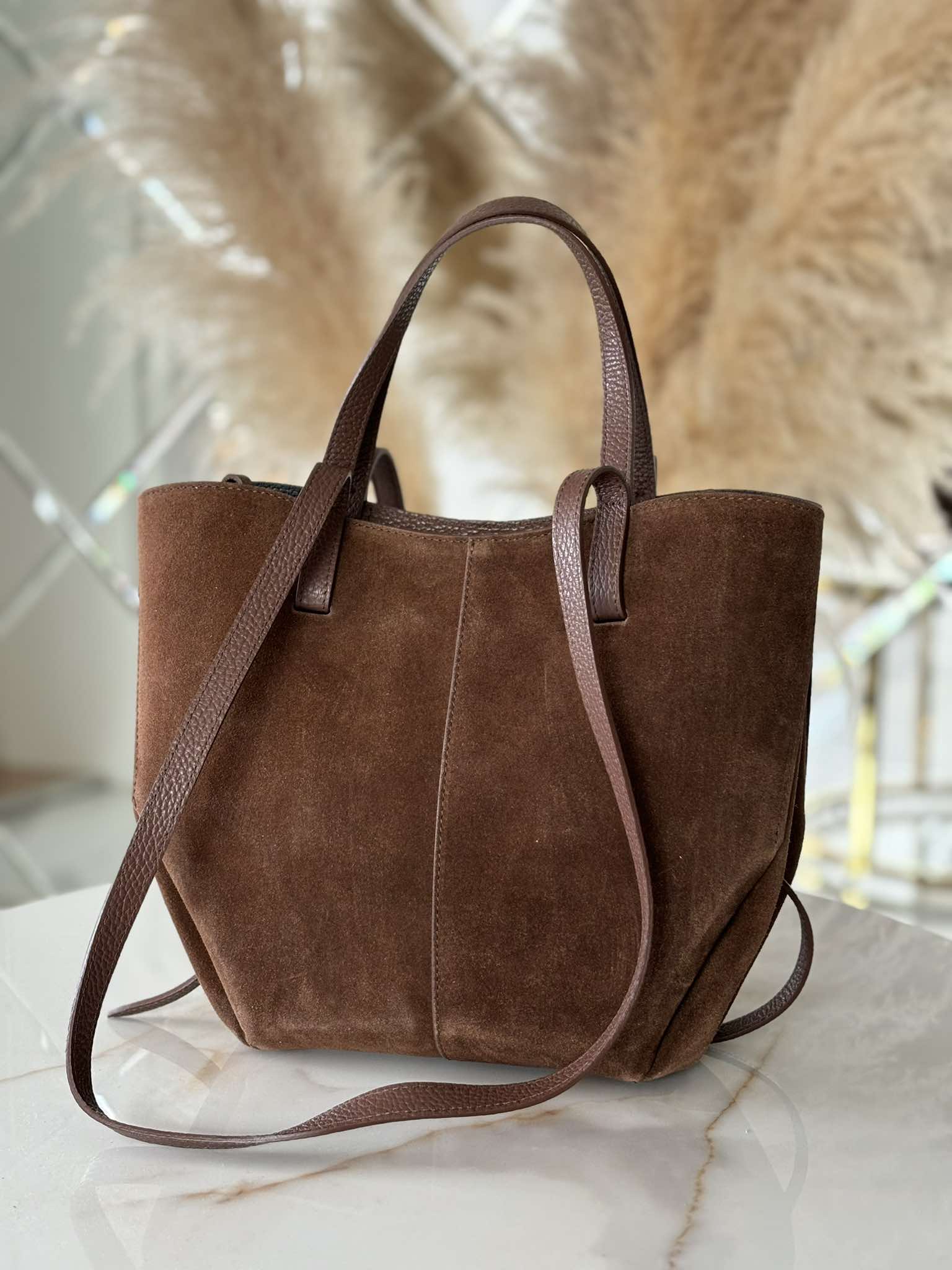 Torebka POLENKA skóra naturalna shopper kuferek 2w1 brązowa