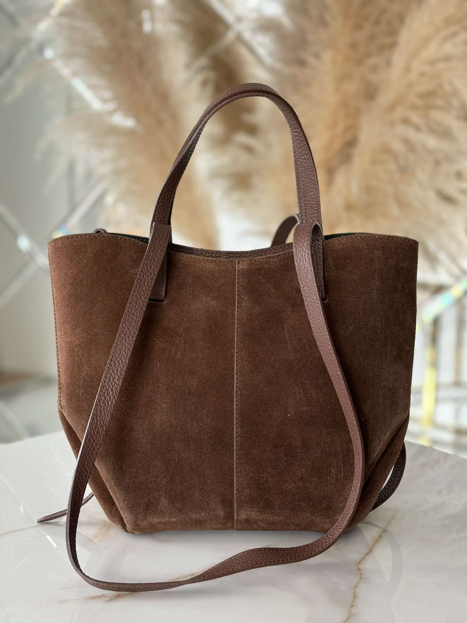 Torebka POLENKA skóra naturalna shopper kuferek 2w1 brązowa - obrazek 2