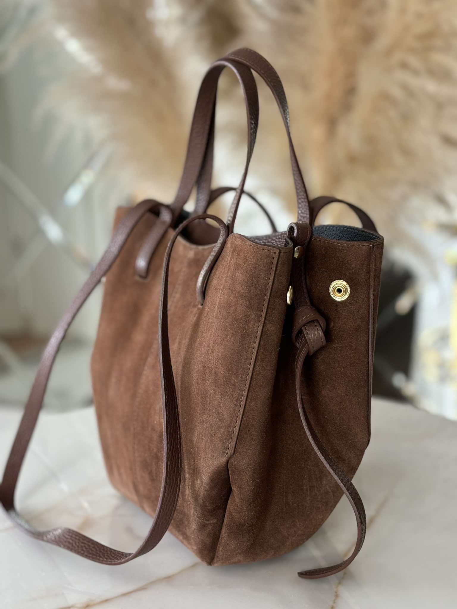 Torebka POLENKA skóra naturalna shopper kuferek 2w1 brązowa - obrazek 3