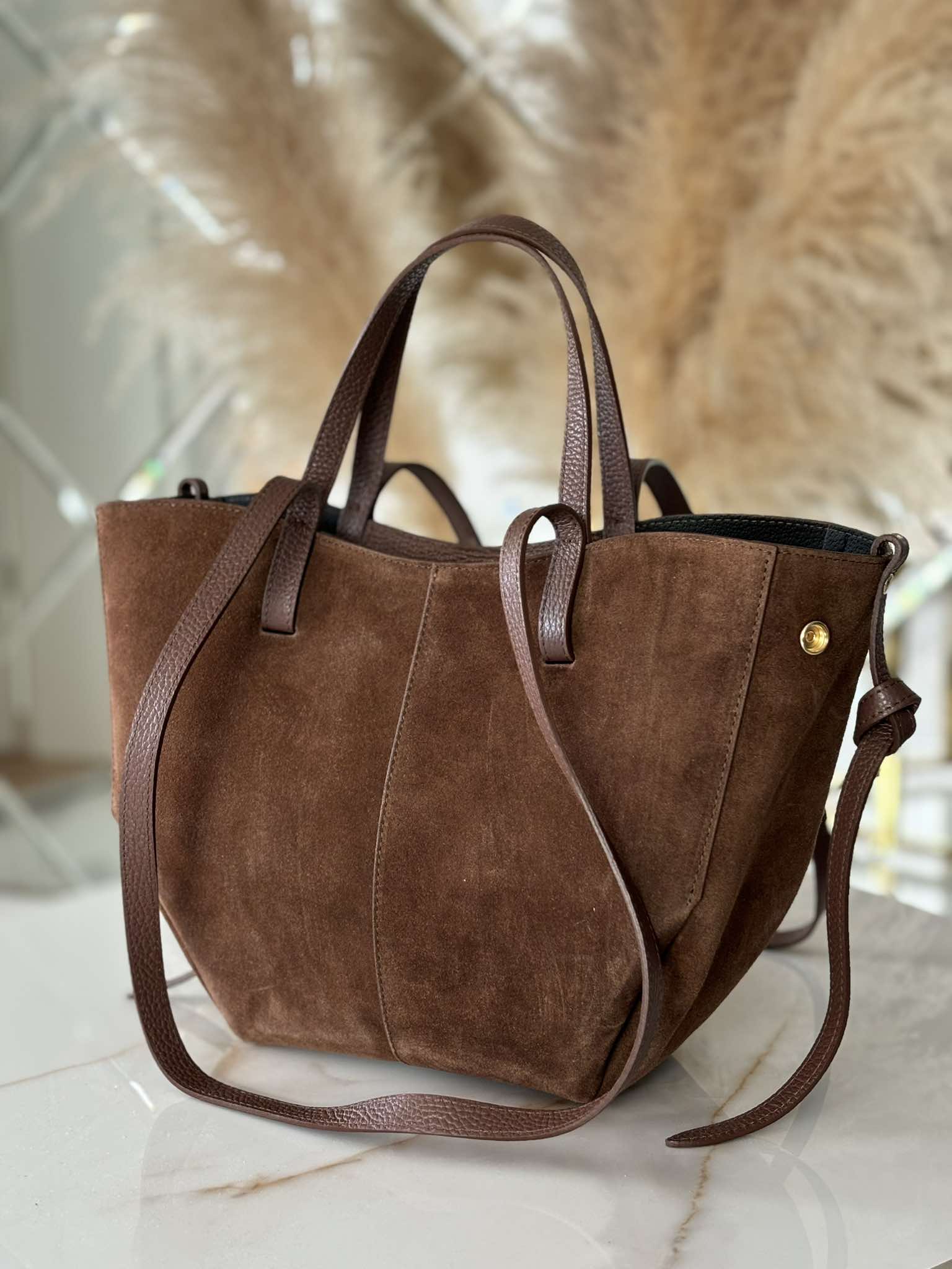 Torebka POLENKA skóra naturalna shopper kuferek 2w1 brązowa - obrazek 4