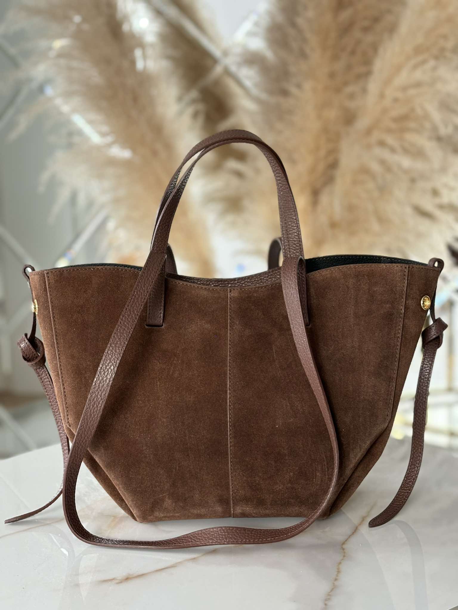 Torebka POLENKA skóra naturalna shopper kuferek 2w1 brązowa - obrazek 5