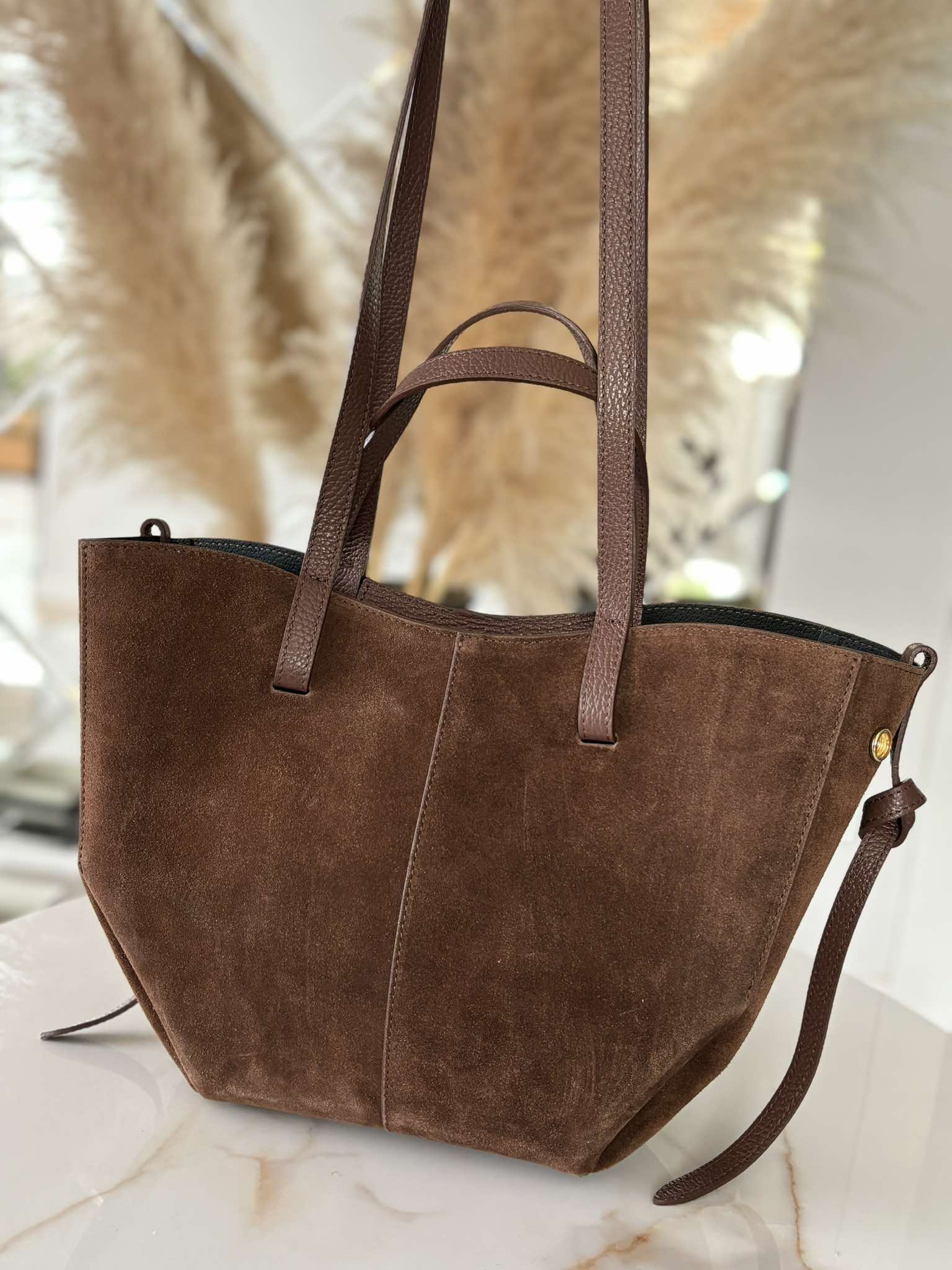 Torebka POLENKA skóra naturalna shopper kuferek 2w1 brązowa - obrazek 6