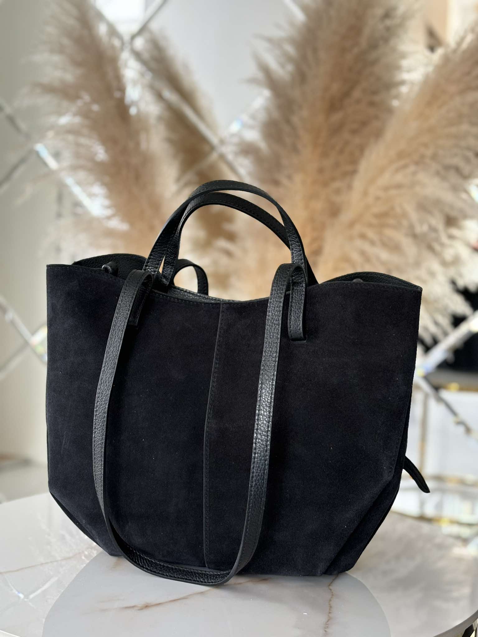 Torebka POLENKA większa skóra naturalna shopper 2w1 czarna