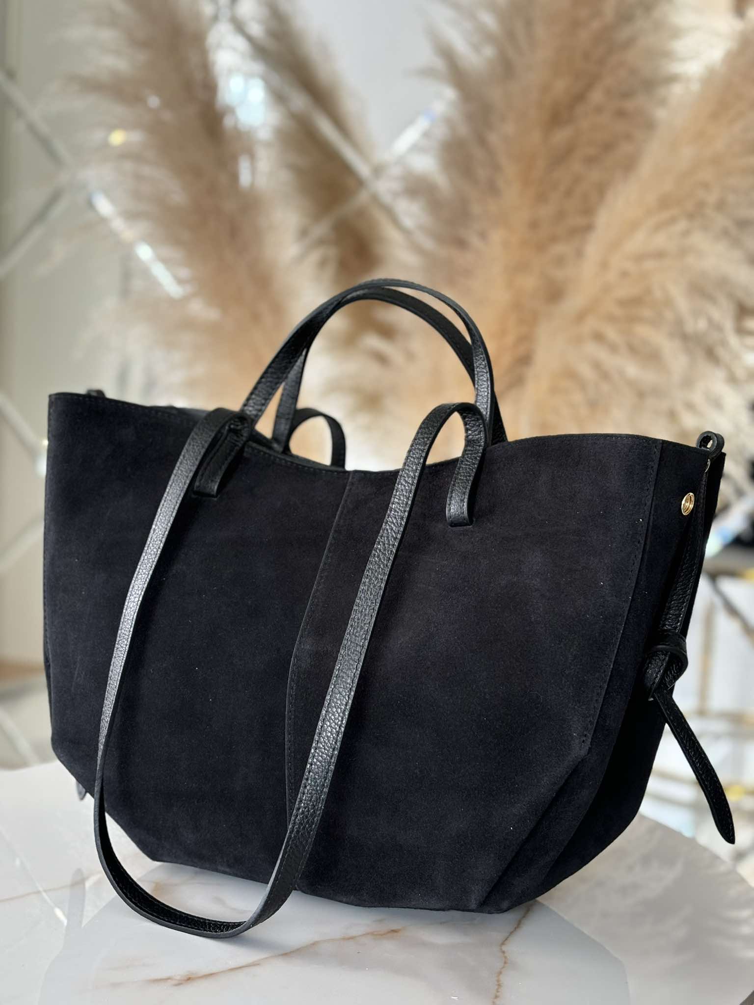 Torebka POLENKA większa skóra naturalna shopper 2w1 czarna - obrazek 4