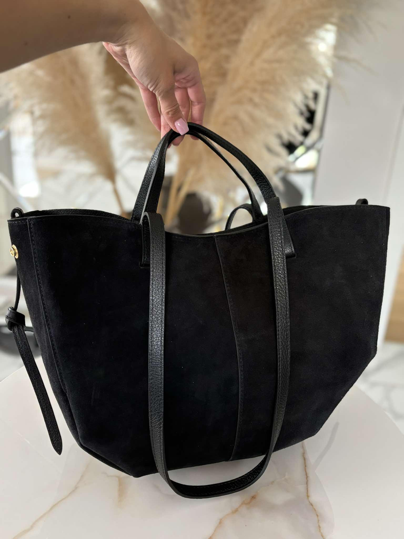 Torebka POLENKA większa skóra naturalna shopper 2w1 czarna - obrazek 6