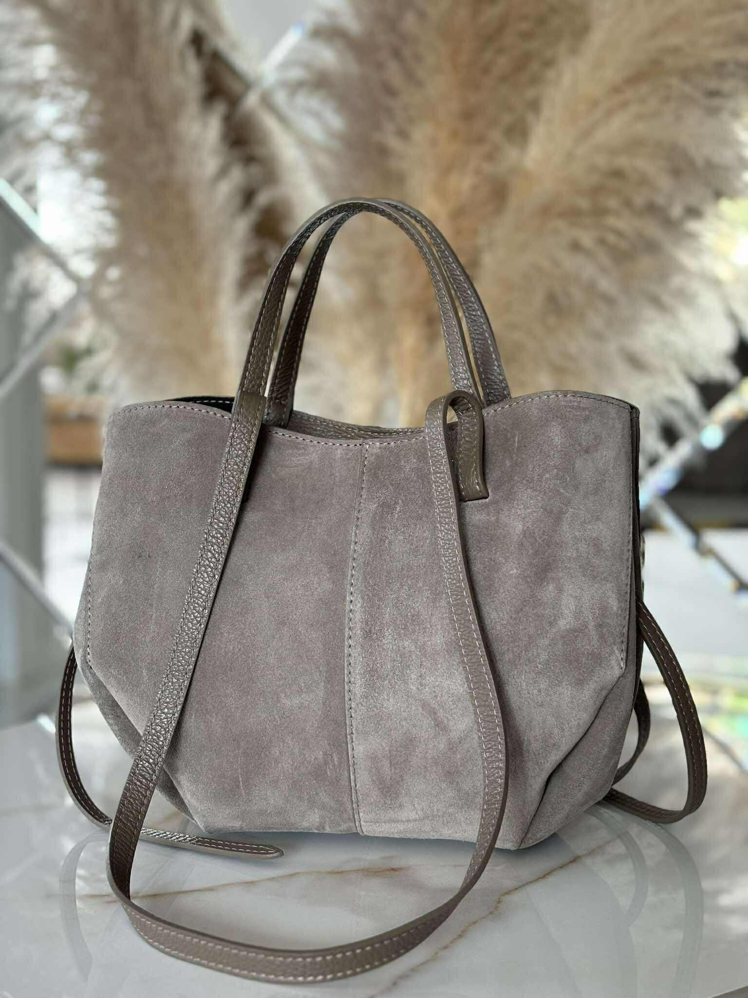 Torebka POLENKA skóra naturalna shopper kuferek 2w1 fango zamsz