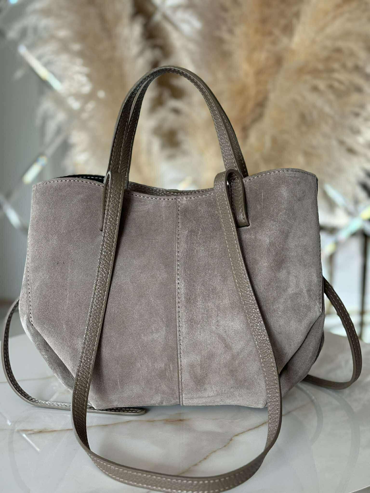 Torebka POLENKA skóra naturalna shopper kuferek 2w1 fango zamsz - obrazek 2