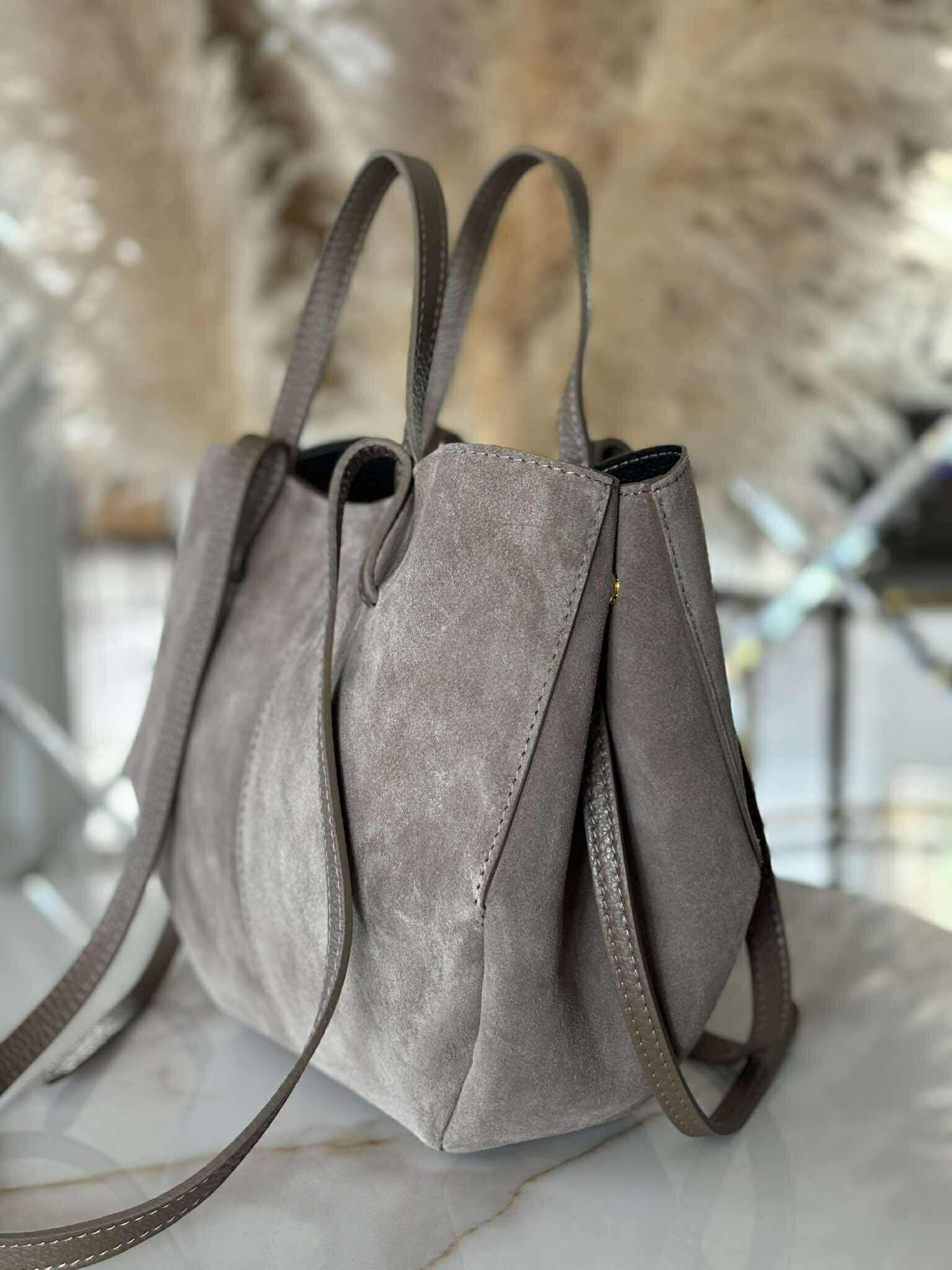 Torebka POLENKA skóra naturalna shopper kuferek 2w1 fango zamsz - obrazek 3