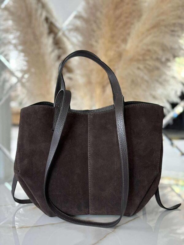 Torebka POLENKA skóra naturalna shopper kuferek 2w1 gorzka czekolada - obrazek 2