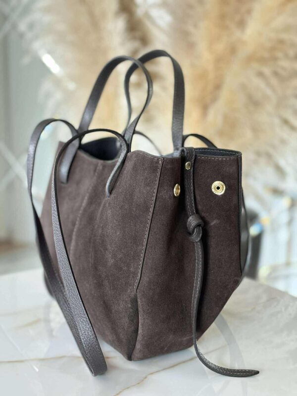 Torebka POLENKA skóra naturalna shopper kuferek 2w1 gorzka czekolada - obrazek 3