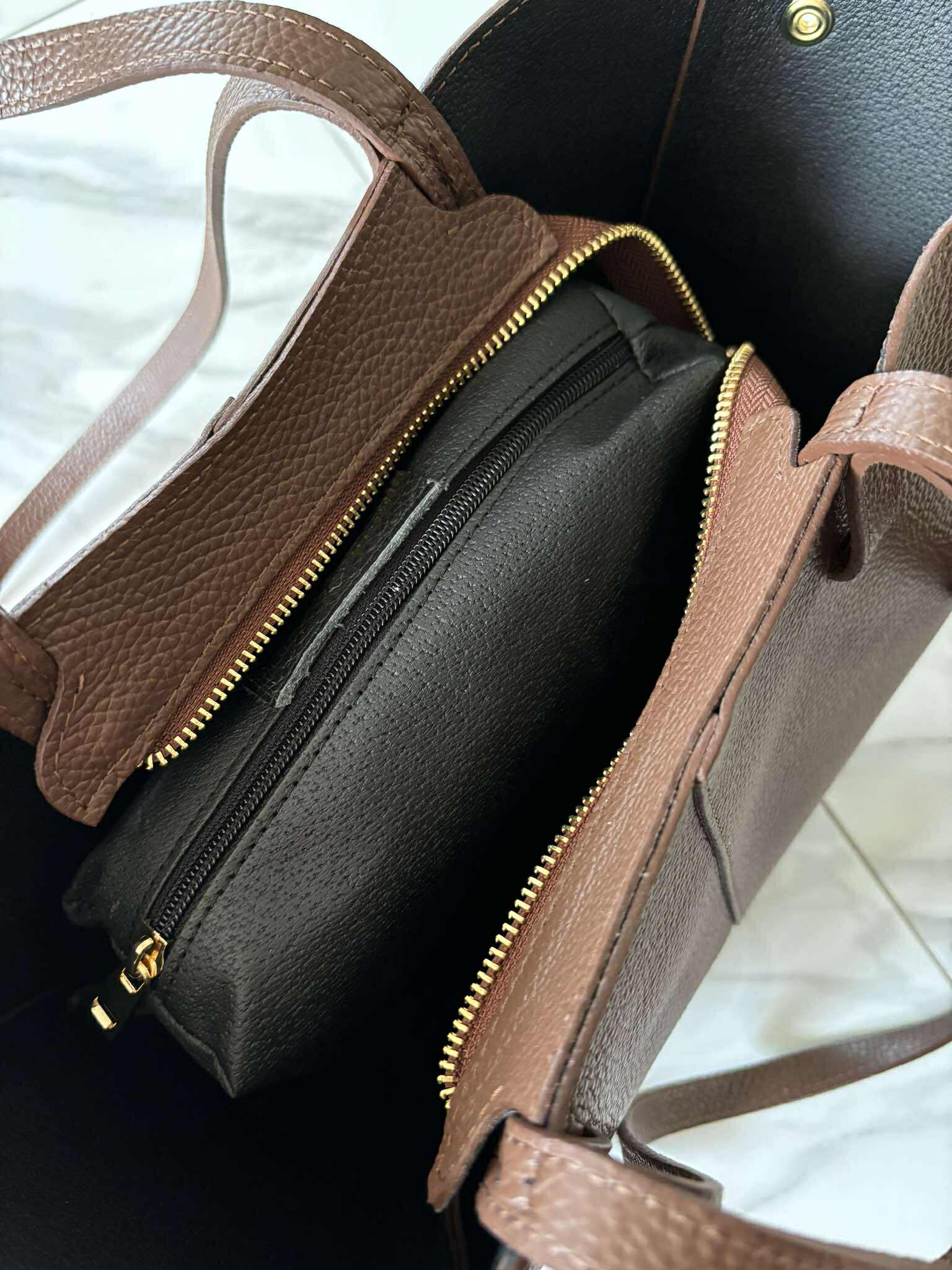 Torebka POLENKA skóra naturalna shopper kuferek 2w1 camel - obrazek 5