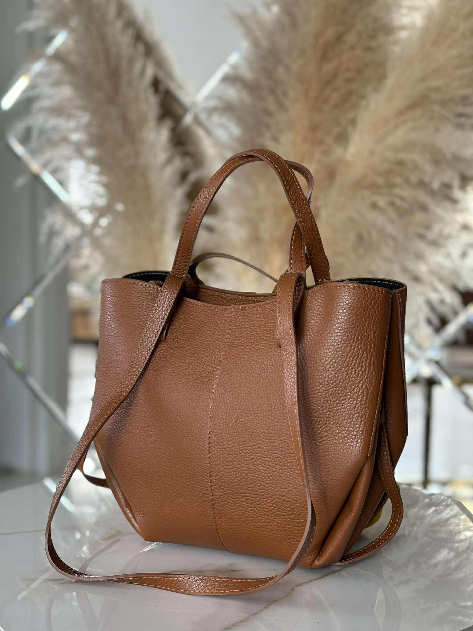 Torebka POLENKA skóra naturalna shopper kuferek 2w1 camel