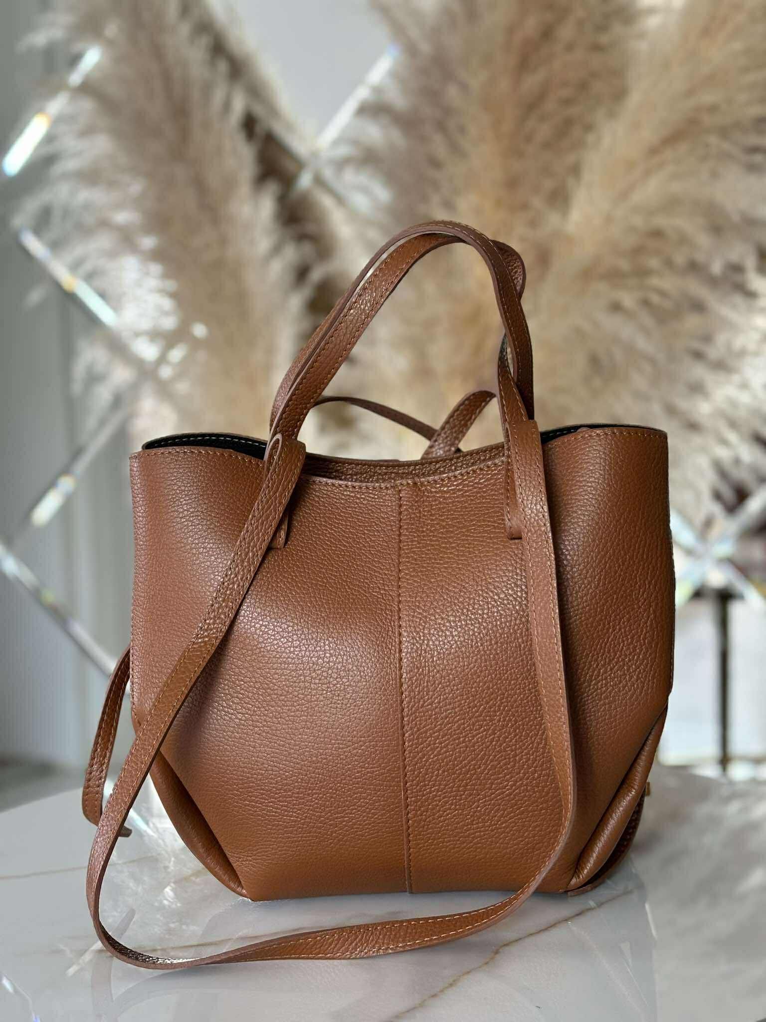Torebka POLENKA skóra naturalna shopper kuferek 2w1 camel - obrazek 2