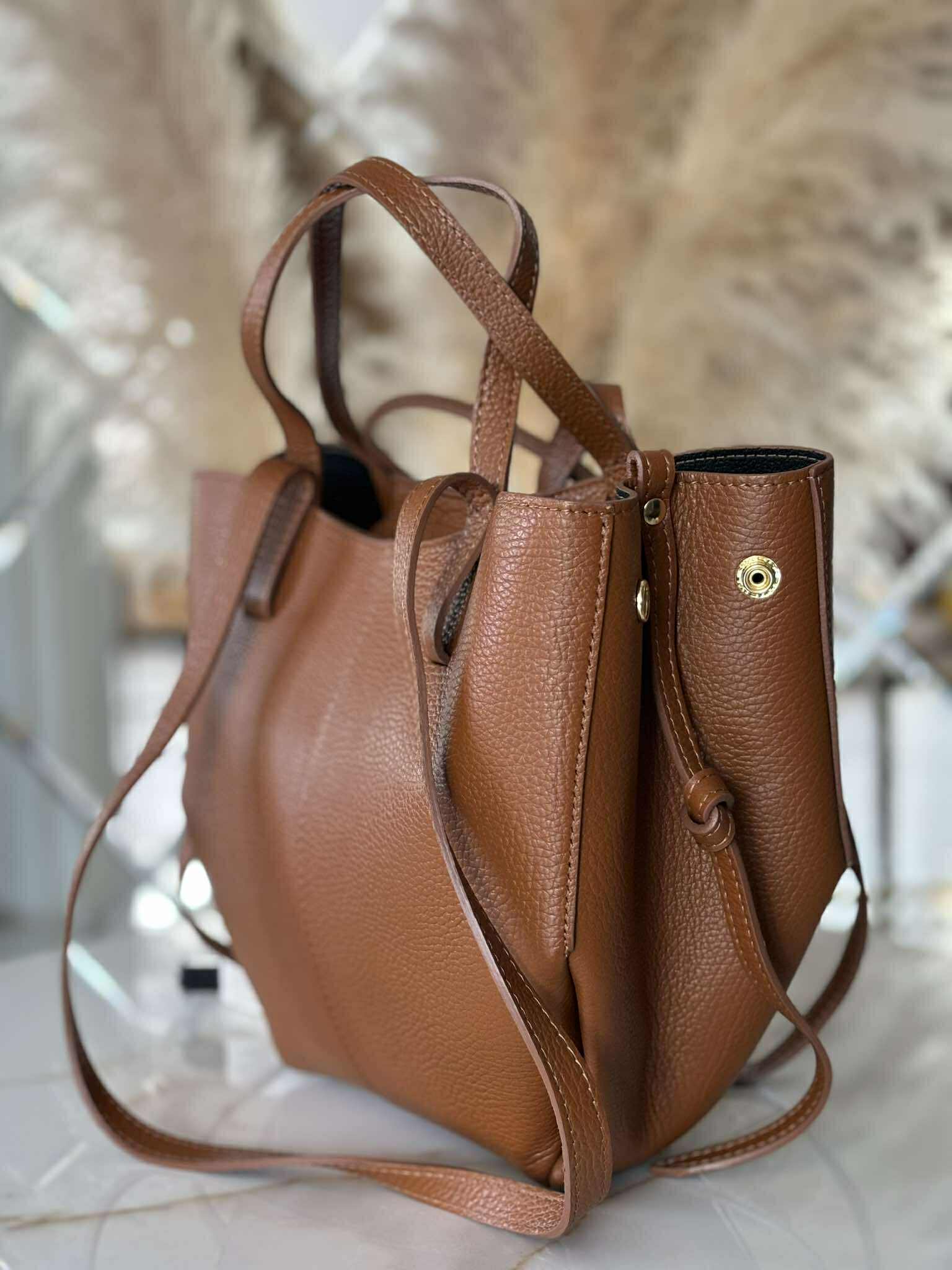 Torebka POLENKA skóra naturalna shopper kuferek 2w1 camel - obrazek 3