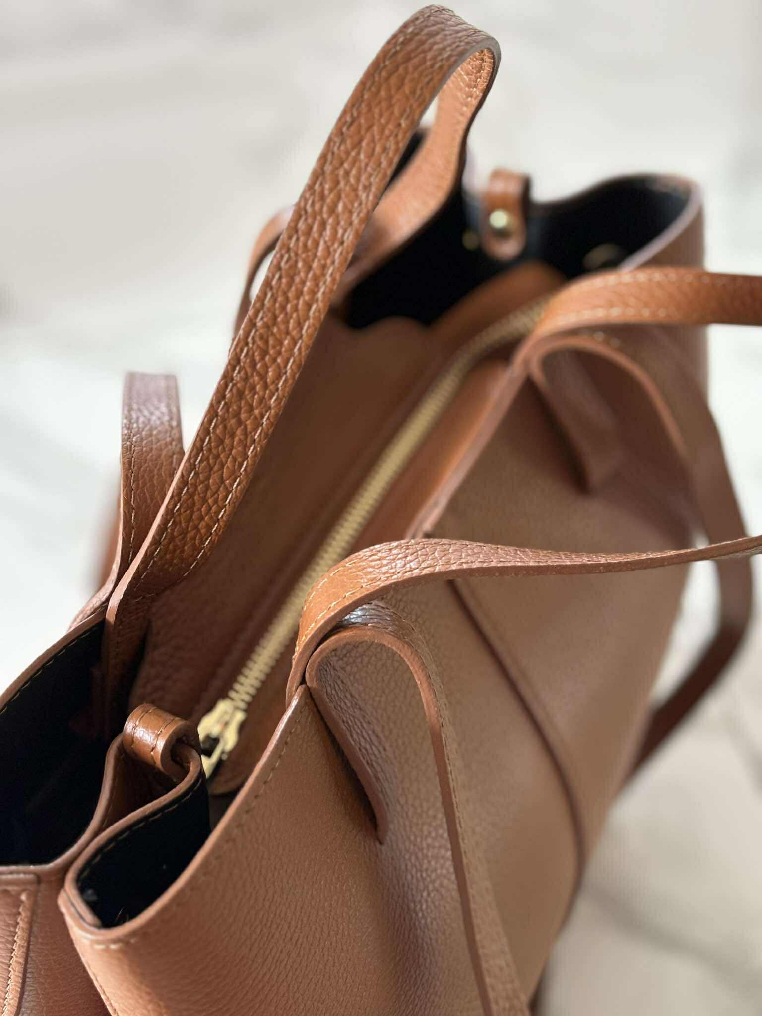 Torebka POLENKA skóra naturalna shopper kuferek 2w1 camel - obrazek 4