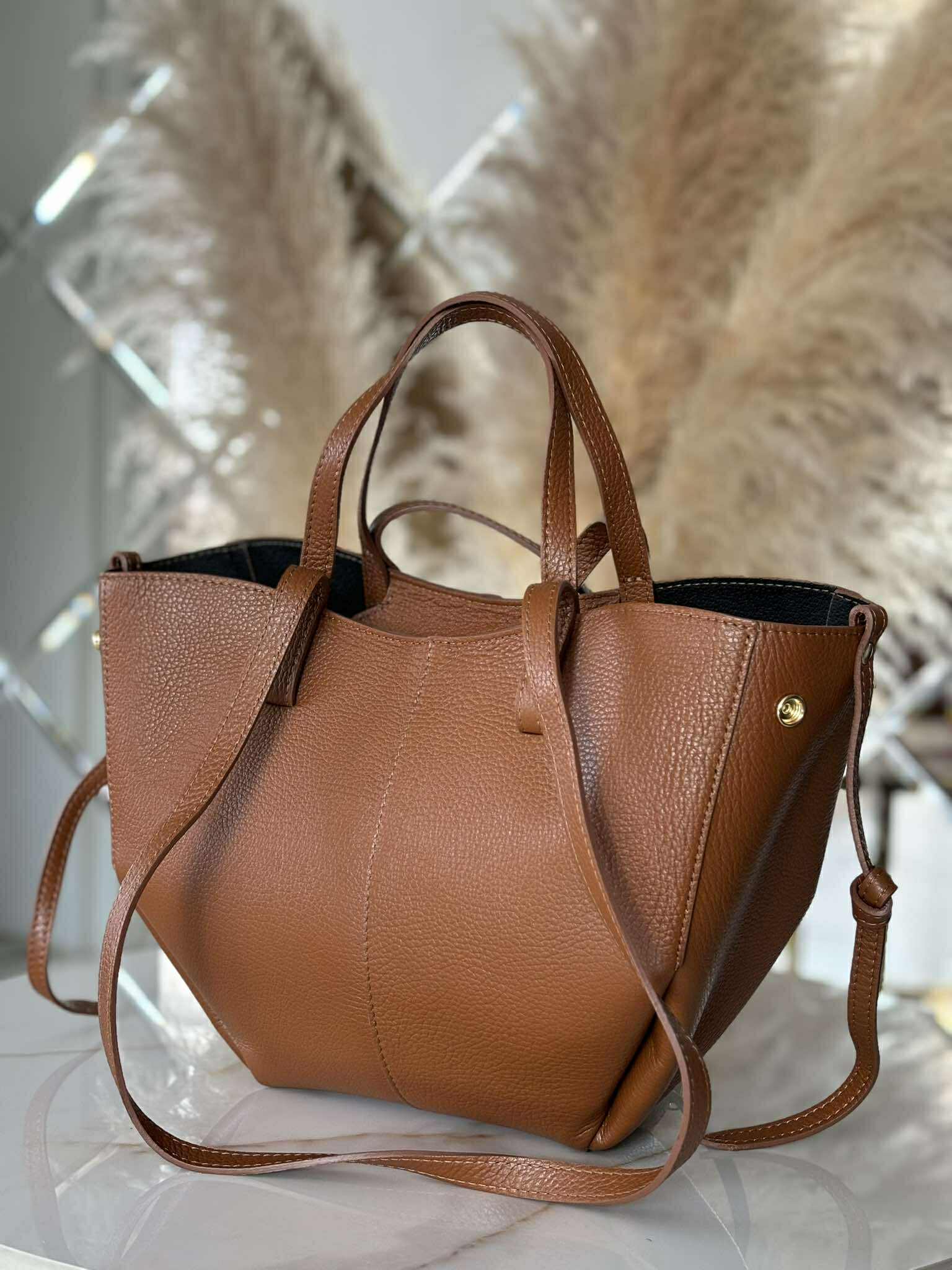 Torebka POLENKA skóra naturalna shopper kuferek 2w1 camel - obrazek 6